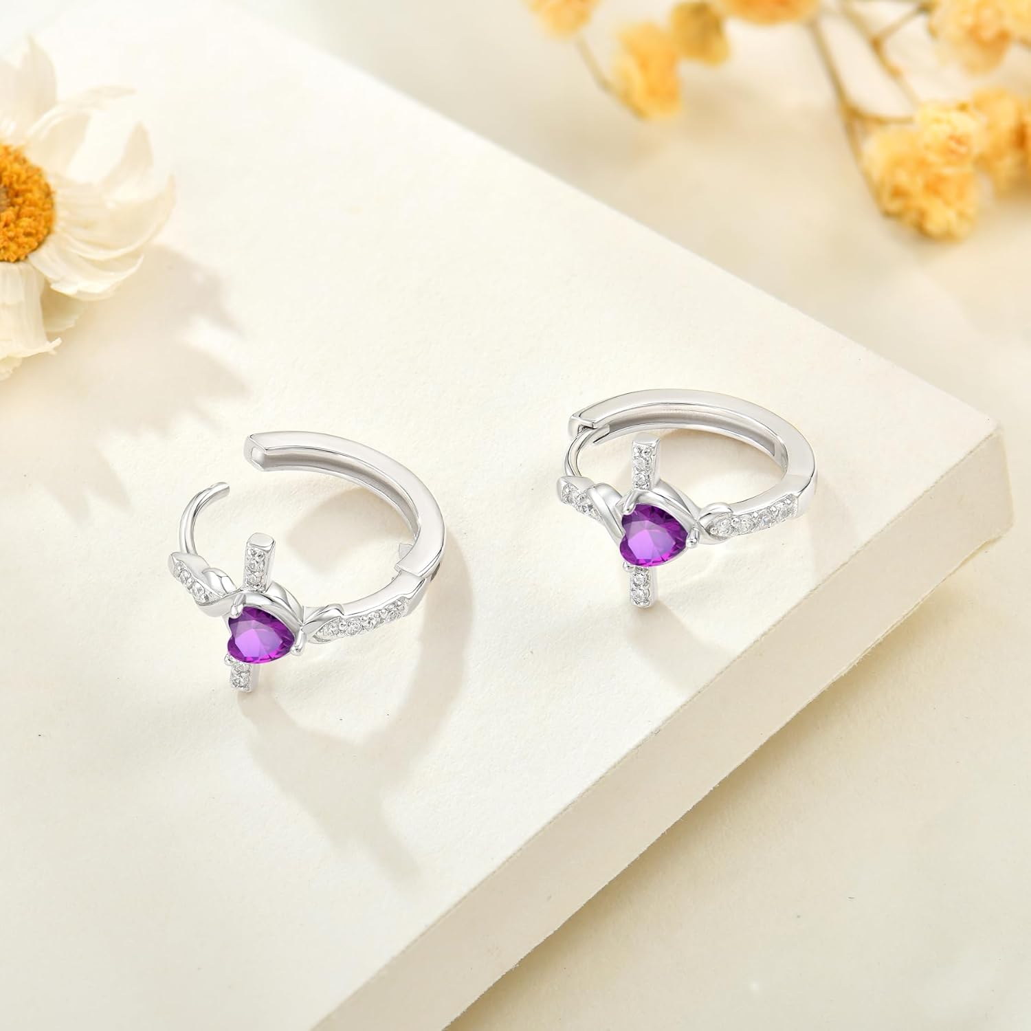 Infinity Cross Hoop Earrings for Women 925 Sterling Silver Christian Religious Crucifix Huggie Earrings Birthstone Jewelry for Her