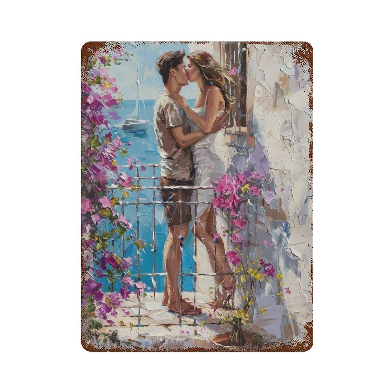 HDURYEYRYY Coastal Bougainvillea Couple 04 Wall Retro Iron Vintage Art Metal Tin Sign Poster Modern Home Cofffee Club Art Bar Shop Decor 40x30cm