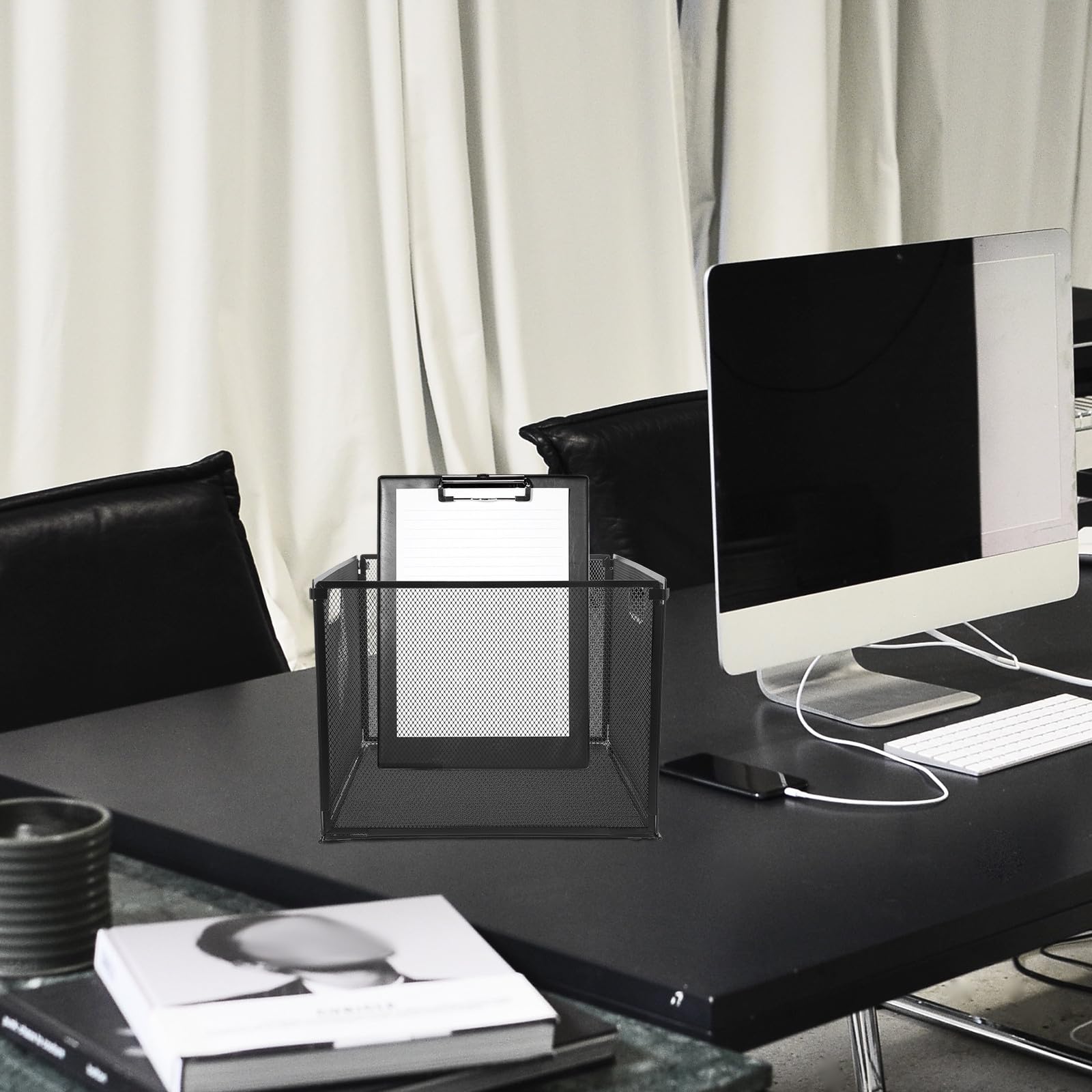 ibasenice Organizzatore da Scrivania e Livelli in Inossidabile Nero Design Pieghevole Organizer File Funzionale e Salvaspazio per Ufficio e Scuola