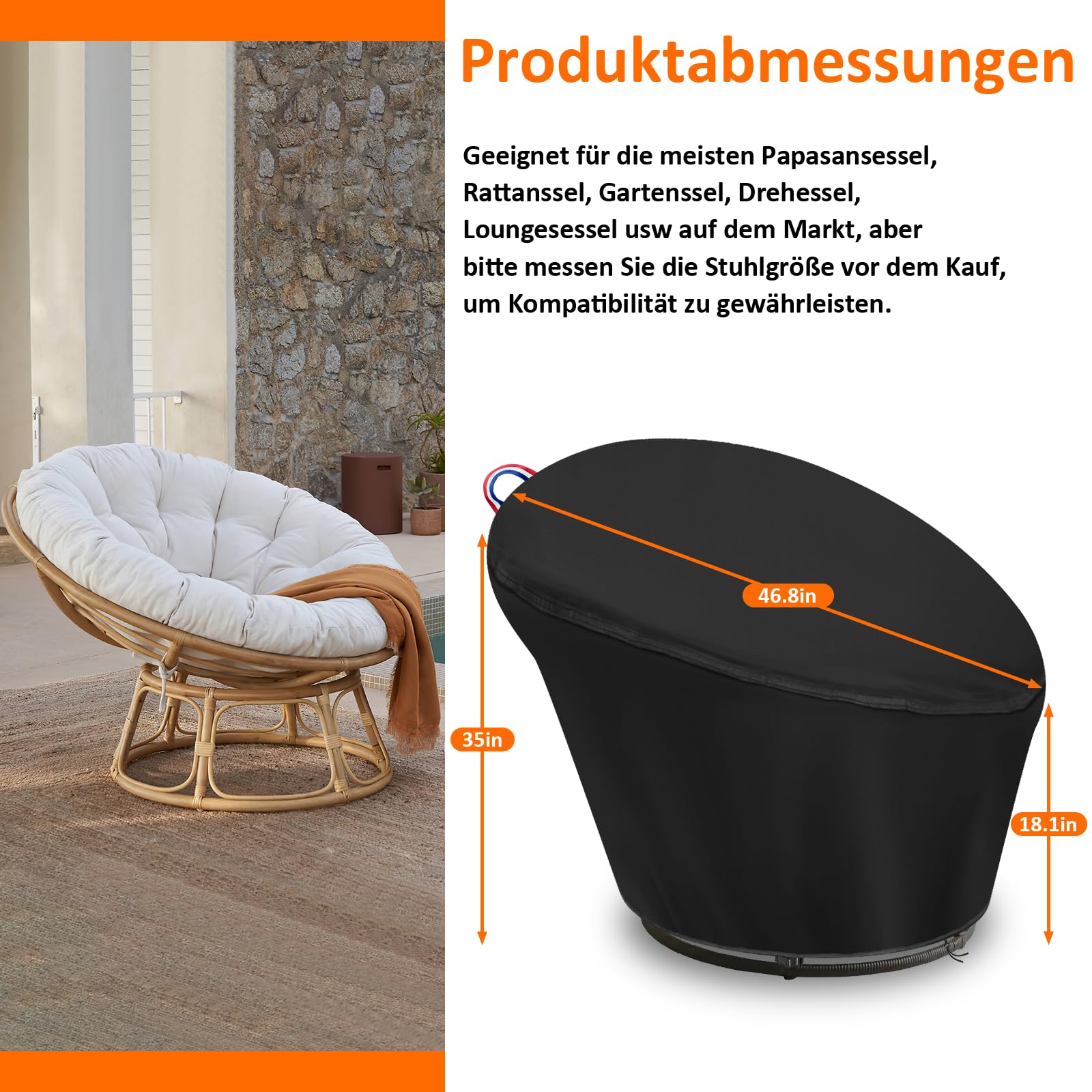 Sileduove Papasan-Stuhl Abdeckung 120x46x89cm - Wasserdicht Mit Kordelzug