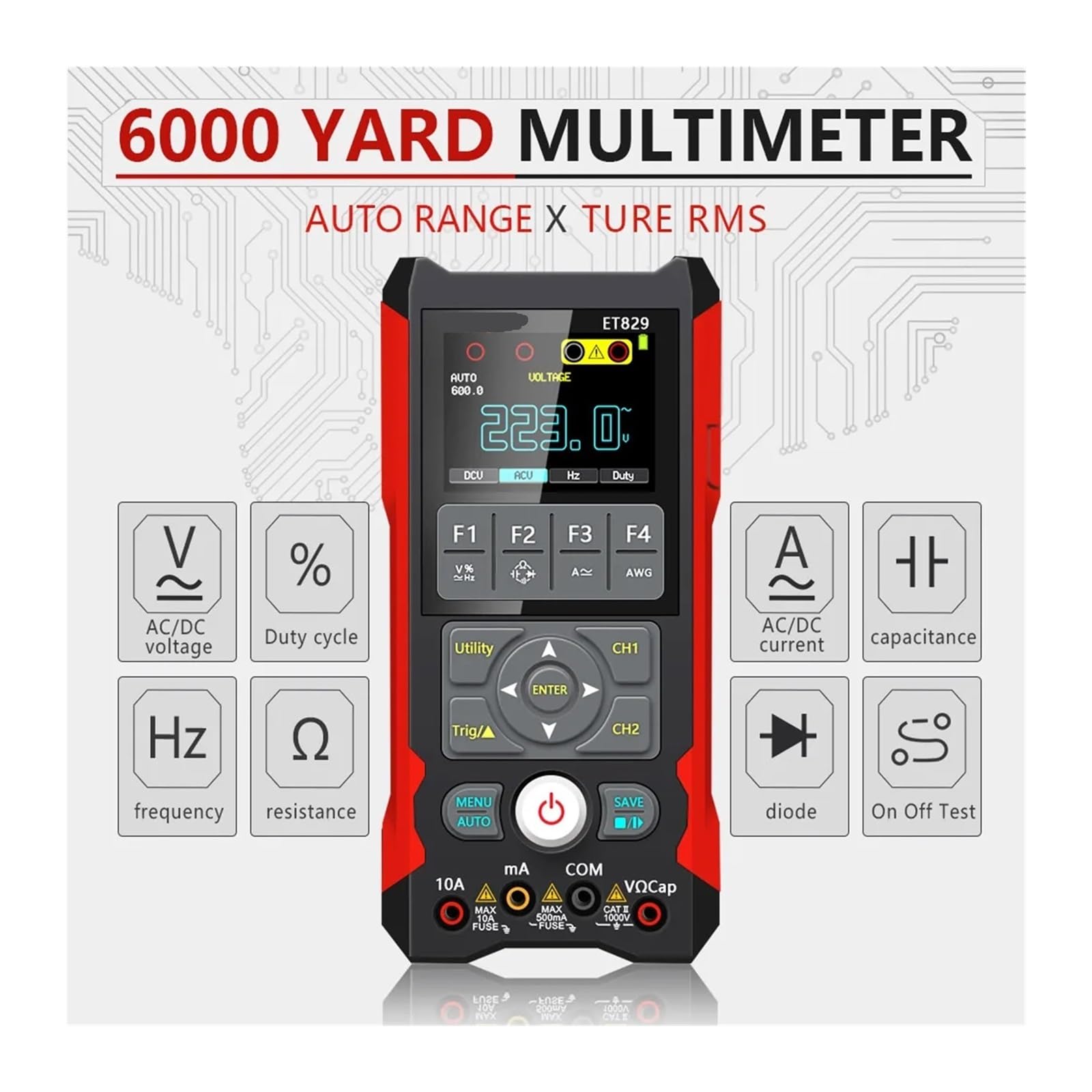 ET829 2 Channel 80MH/z Oscilloscope True RMS Multimeter Adjustable Signal Generator 3 in 1 for Car Electrical Repair(ET202D)