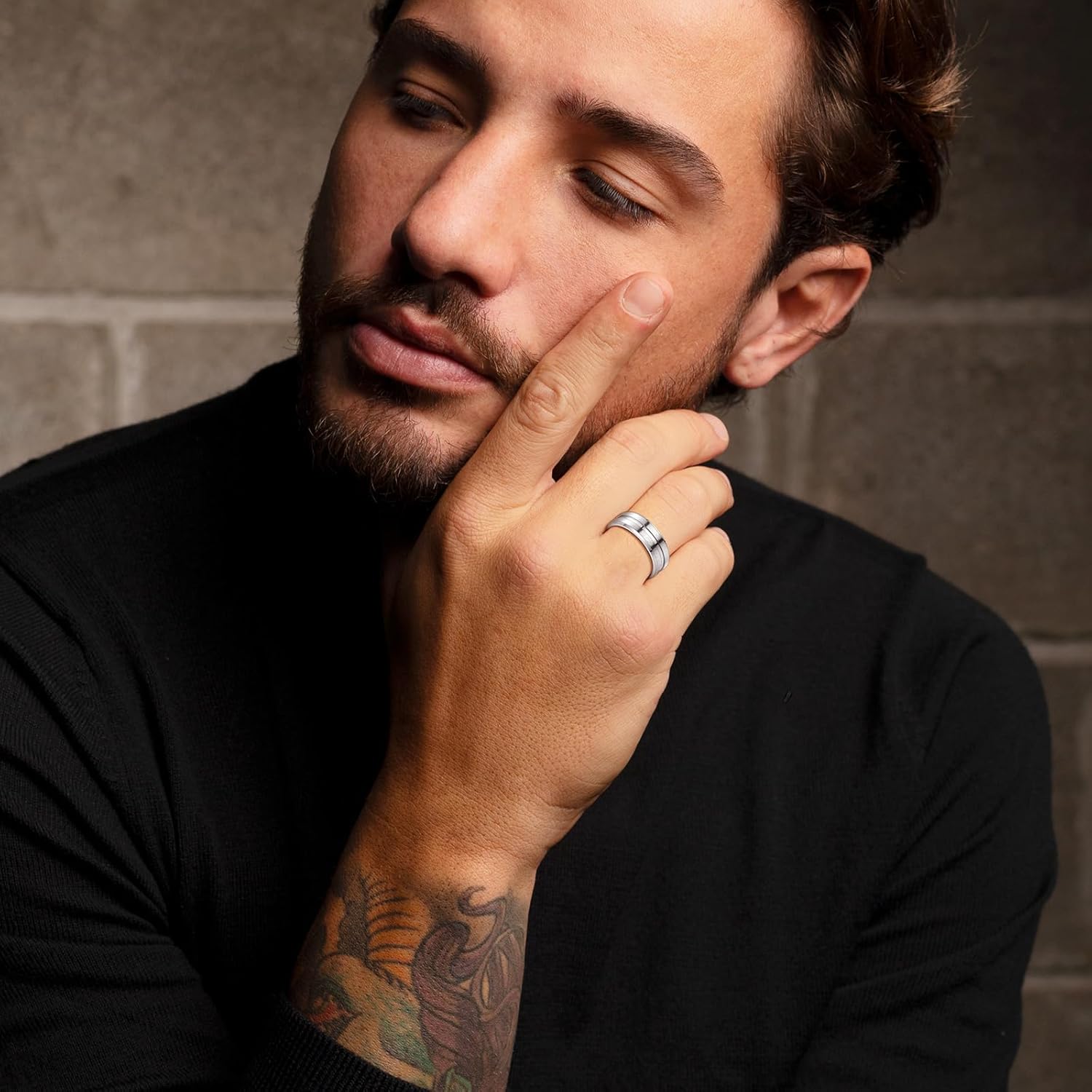 3PCS Stainless Steel Rings for Men, 8MM Titanium Rings for Men, Black Gold Silver Mens Wedding Band Set, Grooved Center Matte Brushed Finish Polished Ring Comfort Fit 7-12 - Image 8