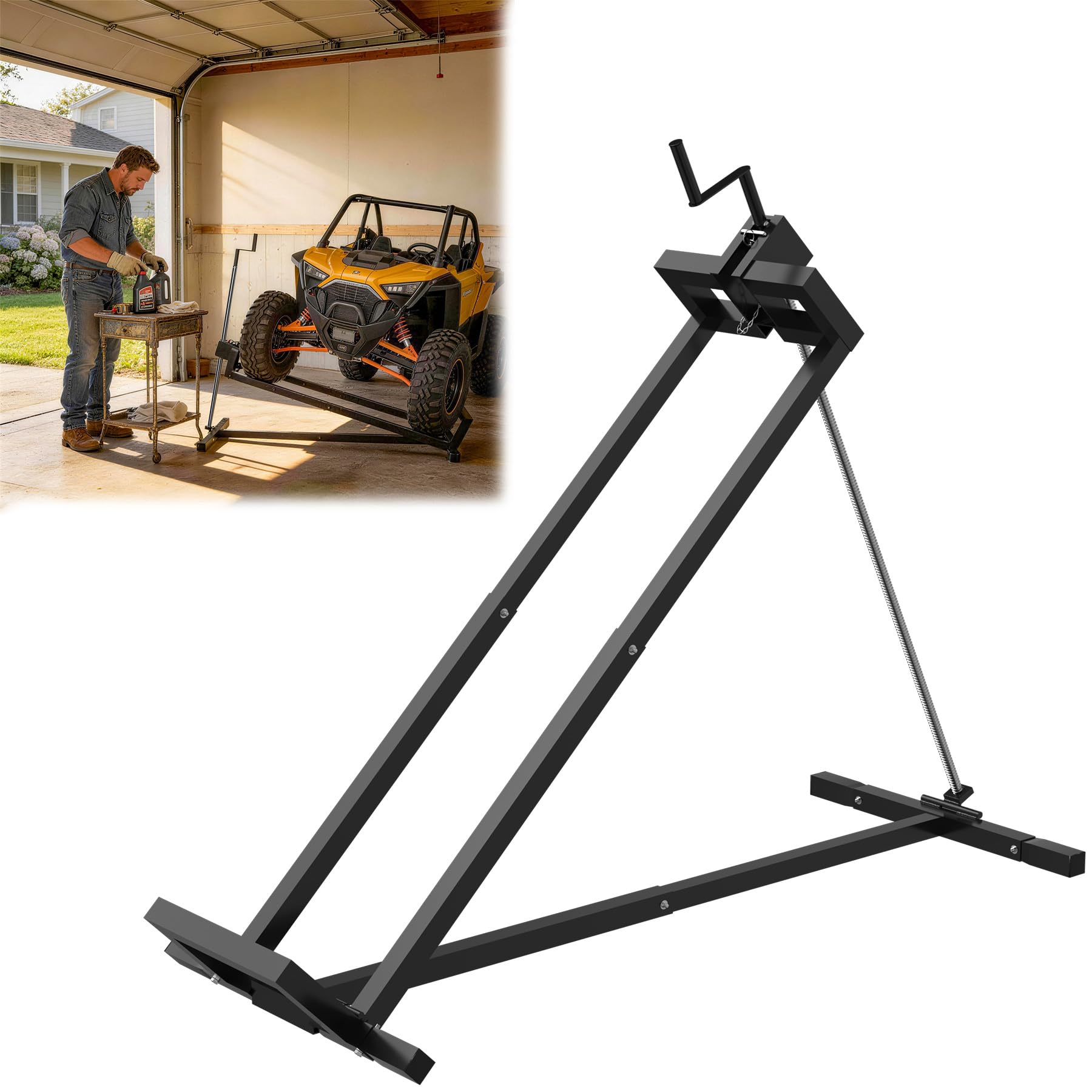 Froadp Rasentraktorheber 400KG Verstellbare Hebevorrichtung 45° Neigung Teleskop Wagenheber für Aufsitzrasenmäher Rasentraktor, Schwarz