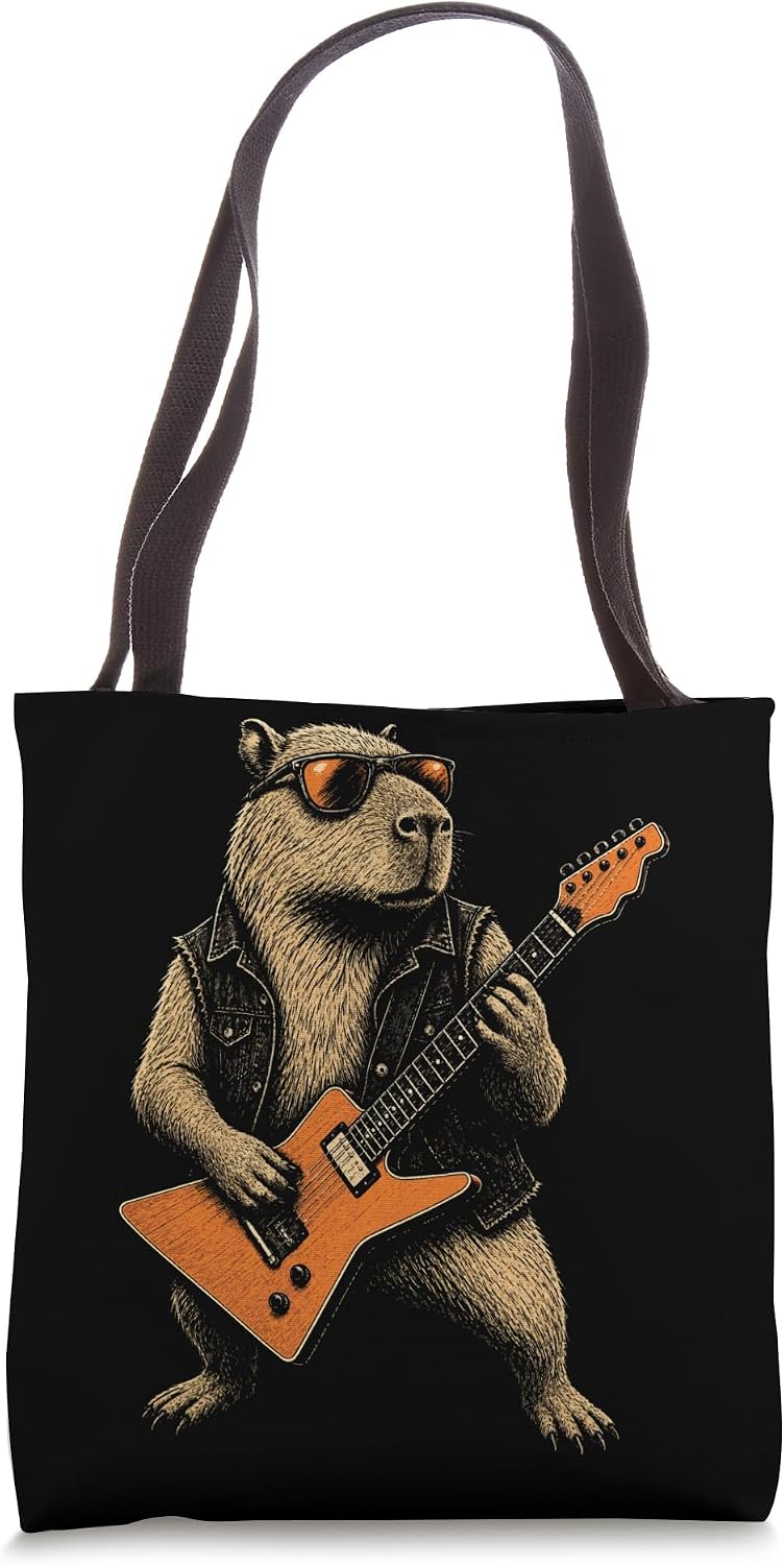 Guitar Capybara Retro Badge Funny Guitarist Gift Tote Bag