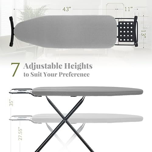 Miniatura 2 de Tabla de planchar de tamaño matrimonial, 43 x 13 pulgadas, resistente y compacta con soporte de hierro, soporte de hierro resistente ajustable en