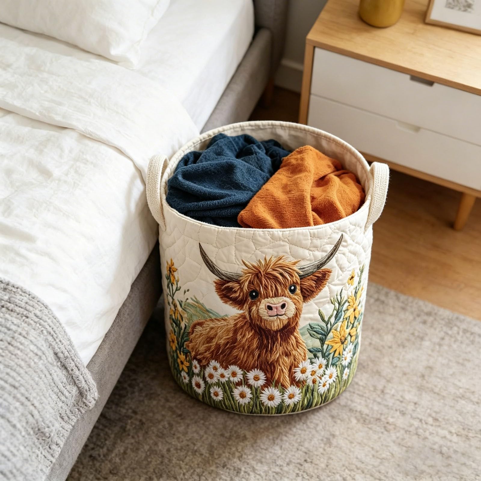 Gesteppter Wäschekorb mit Griffen, Boho-Stoffaufbewahrungskörbe, große Kapazität, Wäschekörbe für Wäsche, zusammenklappbarer schmutziger Wäschekorb für Schlafzimmer, Badezimmer, Kinderzimmer (F, klein Küche, Haushalt & Wohnen
