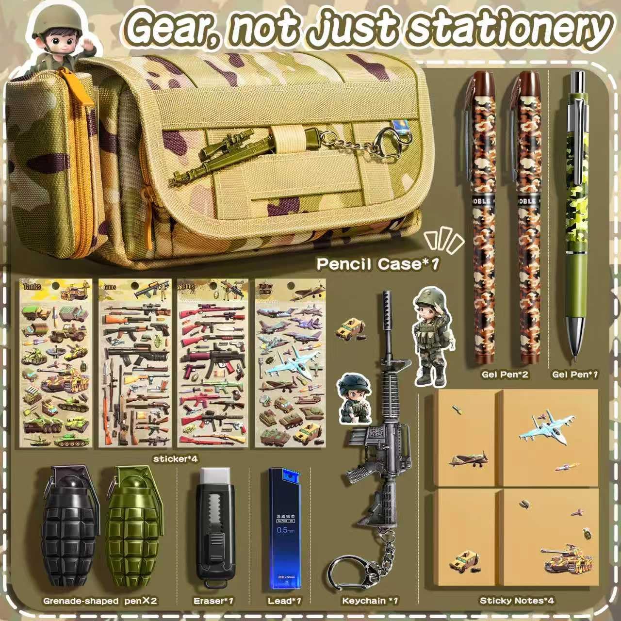 Cool Large Capacity Camo Tactical Pencil Case for Boys with Supplies for School Student Teen Kids, Personalized Unique Preppy Big Soft Canvas Zipper Pouch Organizer, Camouflage Pencil Tool Bag Set