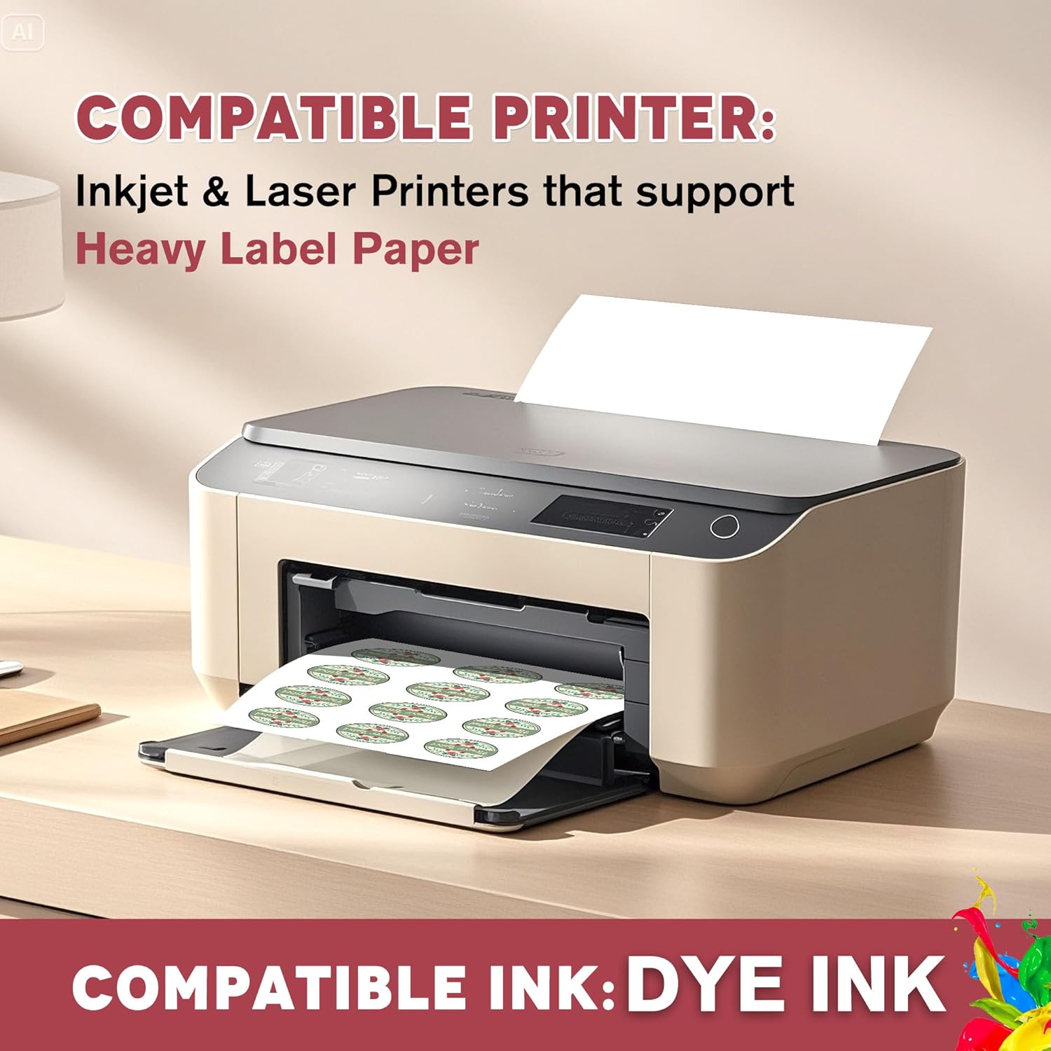 A-SUB 2" Round Label Stickers for Inkjet or Laser Printer, Glossy White, 360 Printable Circle Stickers for Custom Logo, Thank You Labels - Image 4