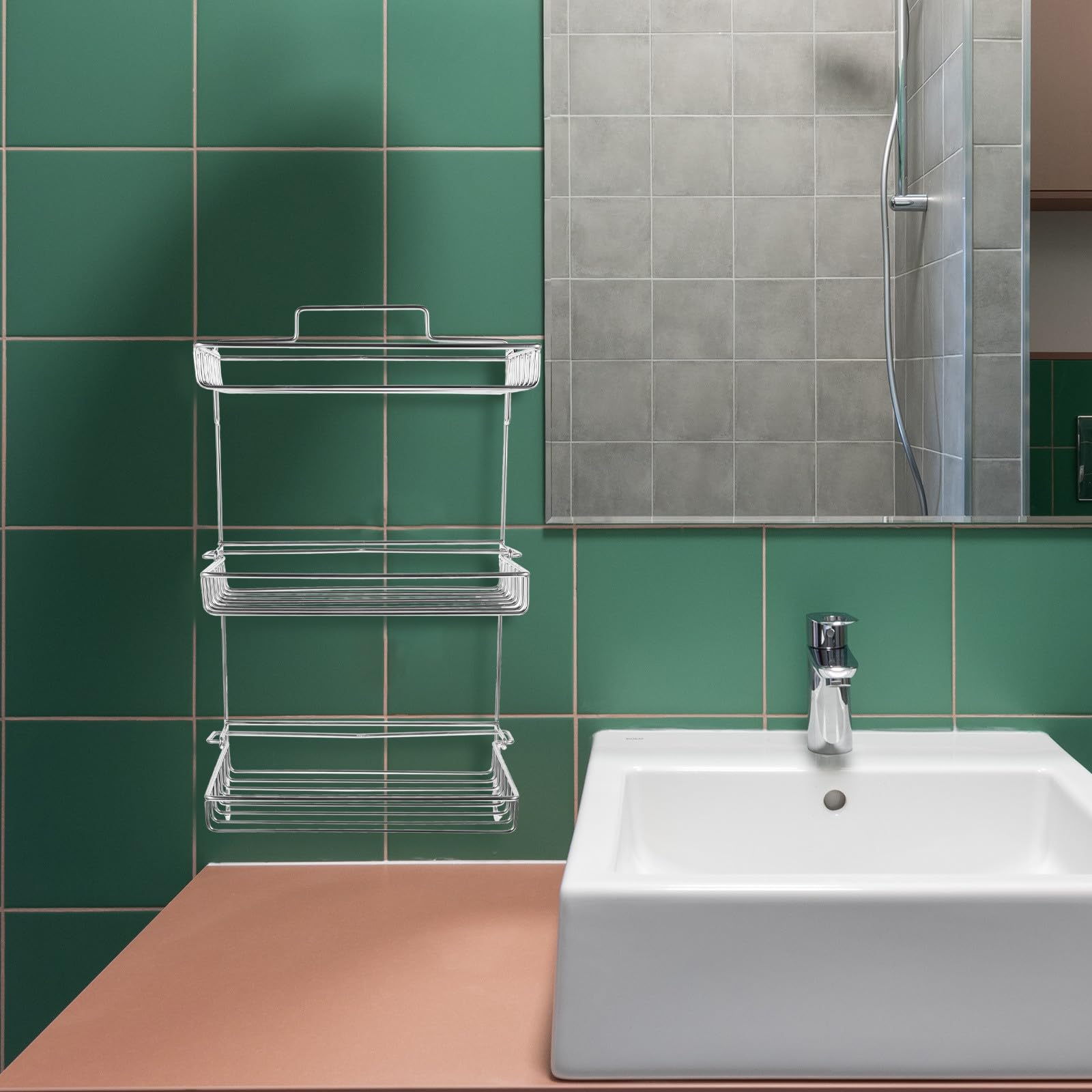 Estante de Baño y Multifuncional de Acero Inoxidable Plegable con Gancho y Adhesivo sin Taladro, Estantería para Ducha Moderna para Organizar Accesorios