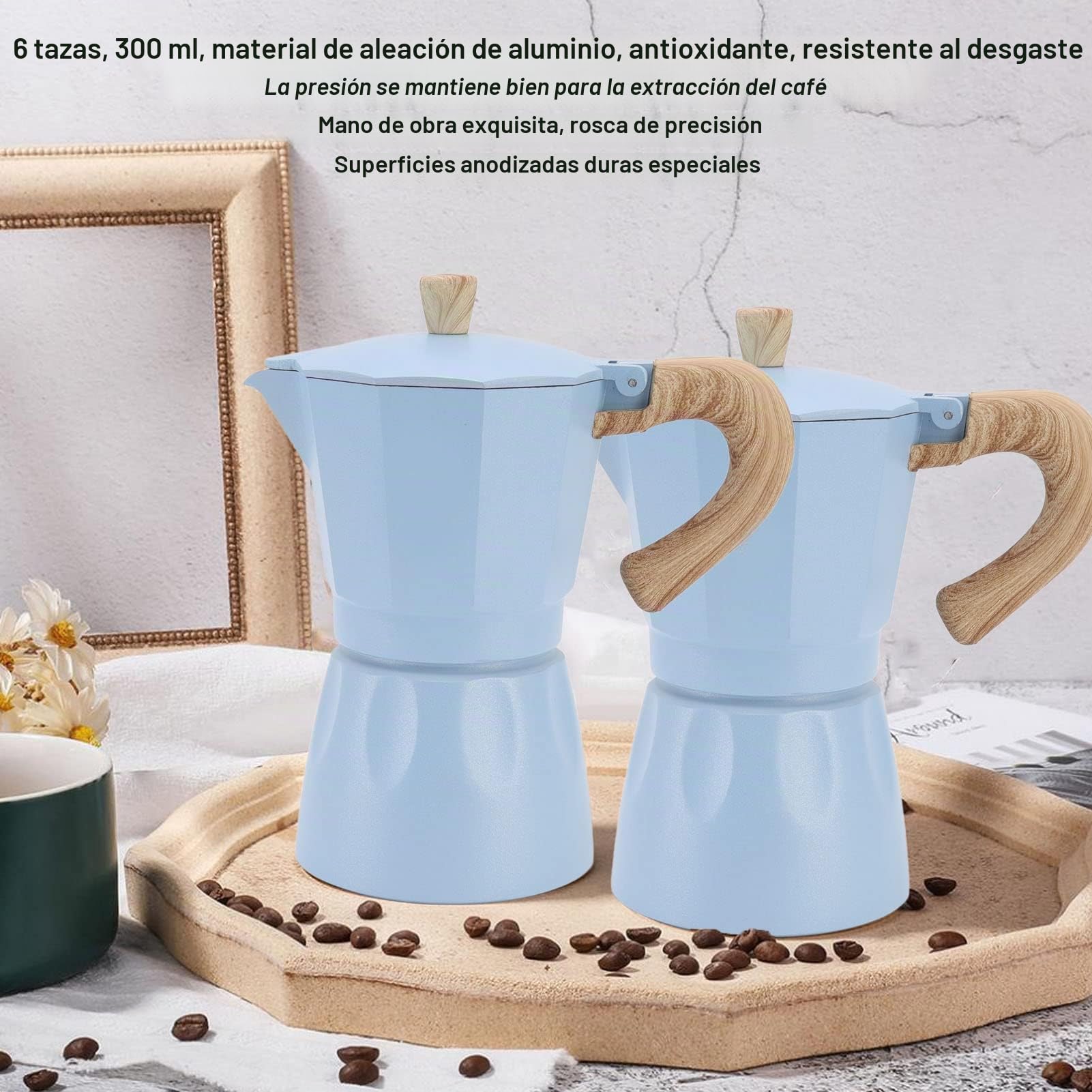 Cafetera Moka - 300ml 6 Tazas Aleación de Aluminio Moka Cafetera Italiana para Estufa, Moka Pot Cafetera para el hogar Café Oficina Camping Picnic