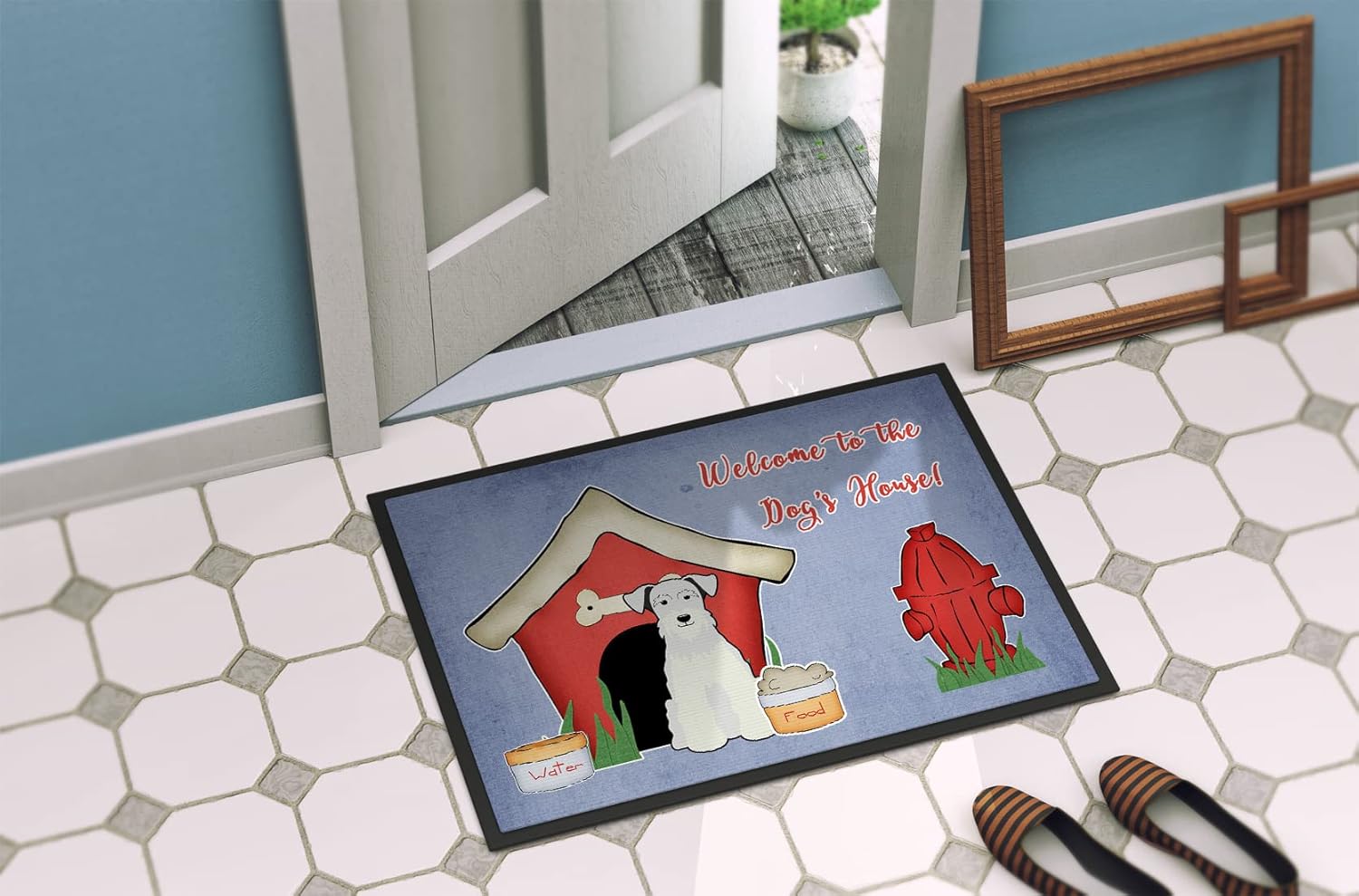 Caroline's Treasures BB2807JMAT Dog House Collection Miniature Schnauzer White Doormat 24x36 Front Door Mat Indoor Outdoor Rugs for Entryway, Non Slip Washable Low Pile, 24H X 36W