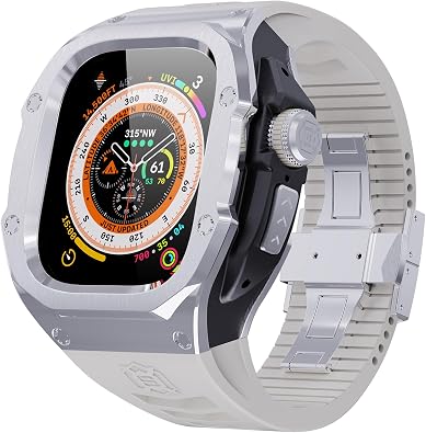 VeveXiao Rugged Case with Band Compatible with Apple Watch Ultra 2 Bands 49mm, Metal Protective Cover Case with Replacement Fluorine Rubber Strap for iWatch Ultra 49mm Mens Strap