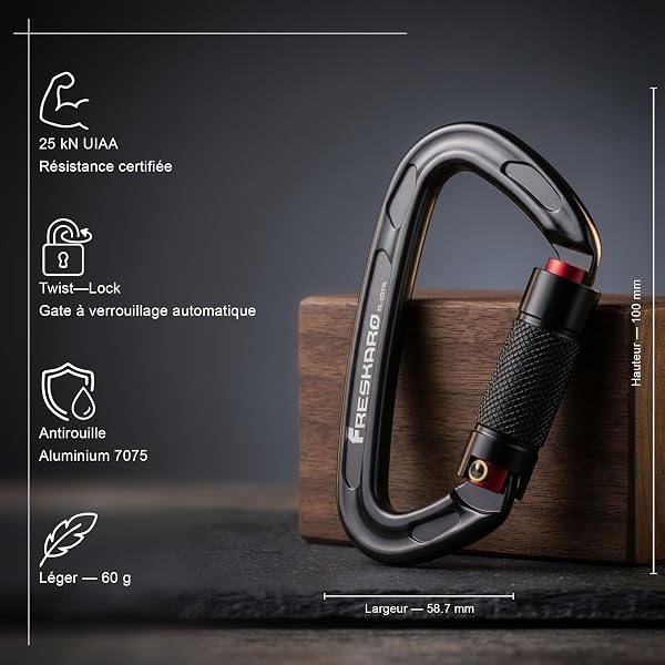 FresKaro Carabiner Climbing, Carabiners Automatic Locking, certifié CE & UIAA, pour l’Alpinisme, l’Escalade à Bascule ou Les utilisations Professionnelles à Forte Demande. - 2