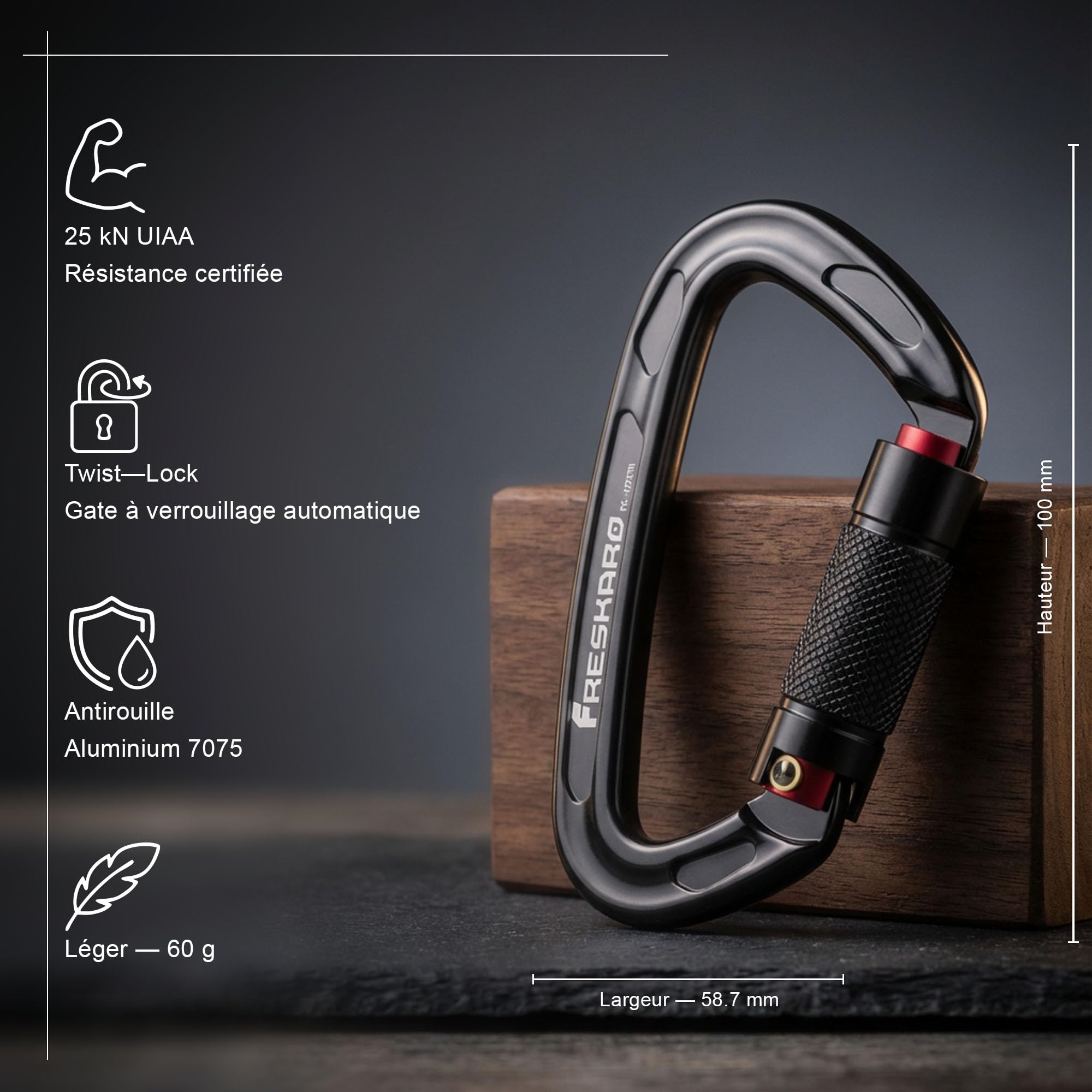 FresKaro Carabiner Climbing, Carabiners Automatic Locking, certifié CE & UIAA, pour l’Alpinisme, l’Escalade à Bascule ou Les utilisations Professionnelles à Forte Demande.