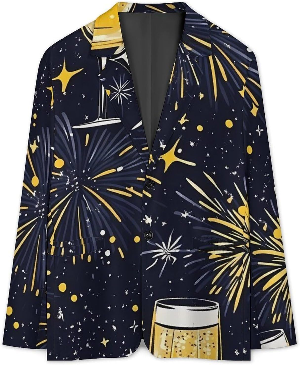 Sparkling Champagne Glasses Firework Fashion Blazer for Men Suit Jackets Lightweight Button Lapel Sport Coats