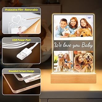 Jkolalin Custom Collage Picture Frames with Photo, Personalized Photo Frame with Night Light, Personalized Picture Frame, Customized Birthday Gifts for Baby Kids Girls Boys Pet Friends Family