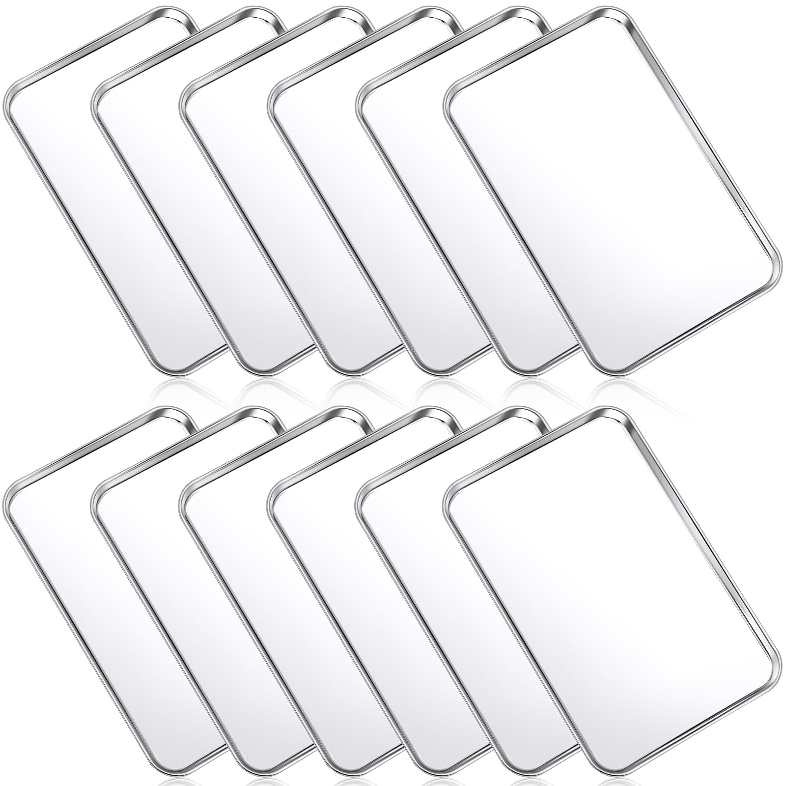 Mimorou 12 Pcs Baking Sheet Stainless Steel Cookie Sheet Small Metal Pans Professional Rectangle Oven Trays Kitchen Baking Cooking Oven and Toaster,