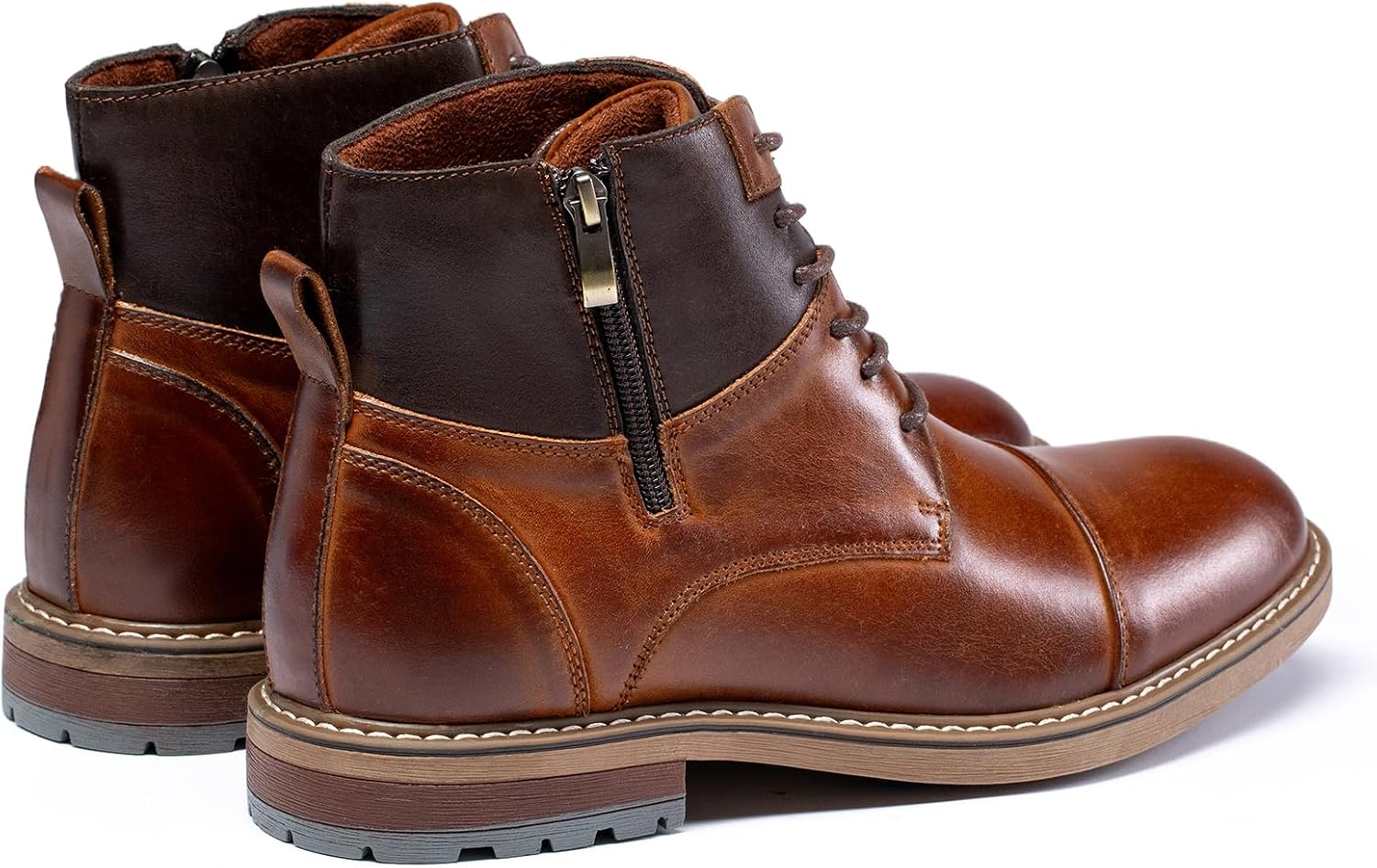 Holy dove Mens Oxford Leather Dress Boots Cap Toe Side Zip Fashion Mid Top Chukka Ankle Boots for Men 10 Polish Brown image 6 of 9 B0FGXRS83F