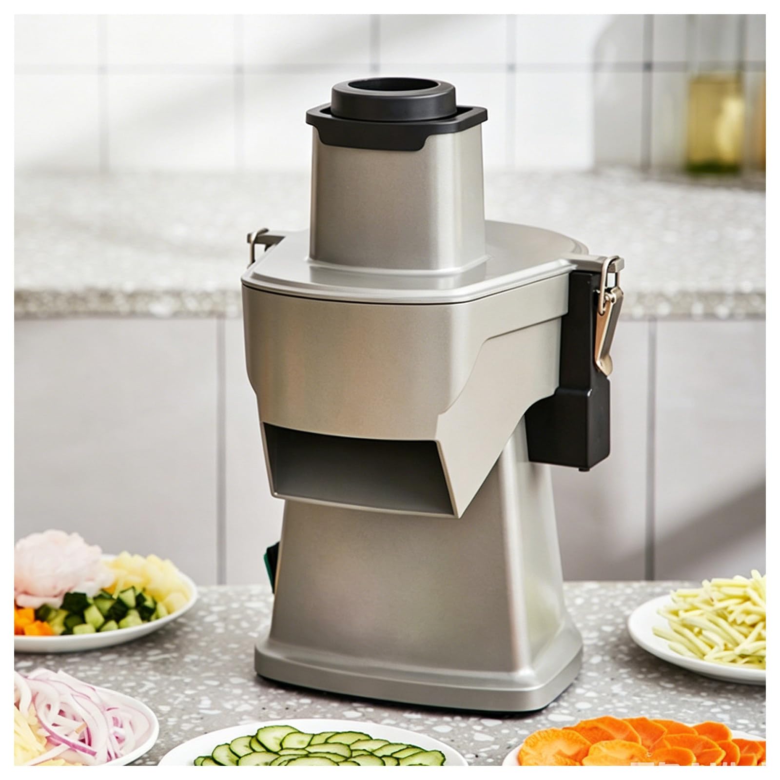 XUFWANYE Electric Vegetable Slicer, 4 in 1 Multifunctional Food Cutter, 200W Vegetable Chopper for Slicing Shredding Dicing and Slitting, for Commercial and Home Use