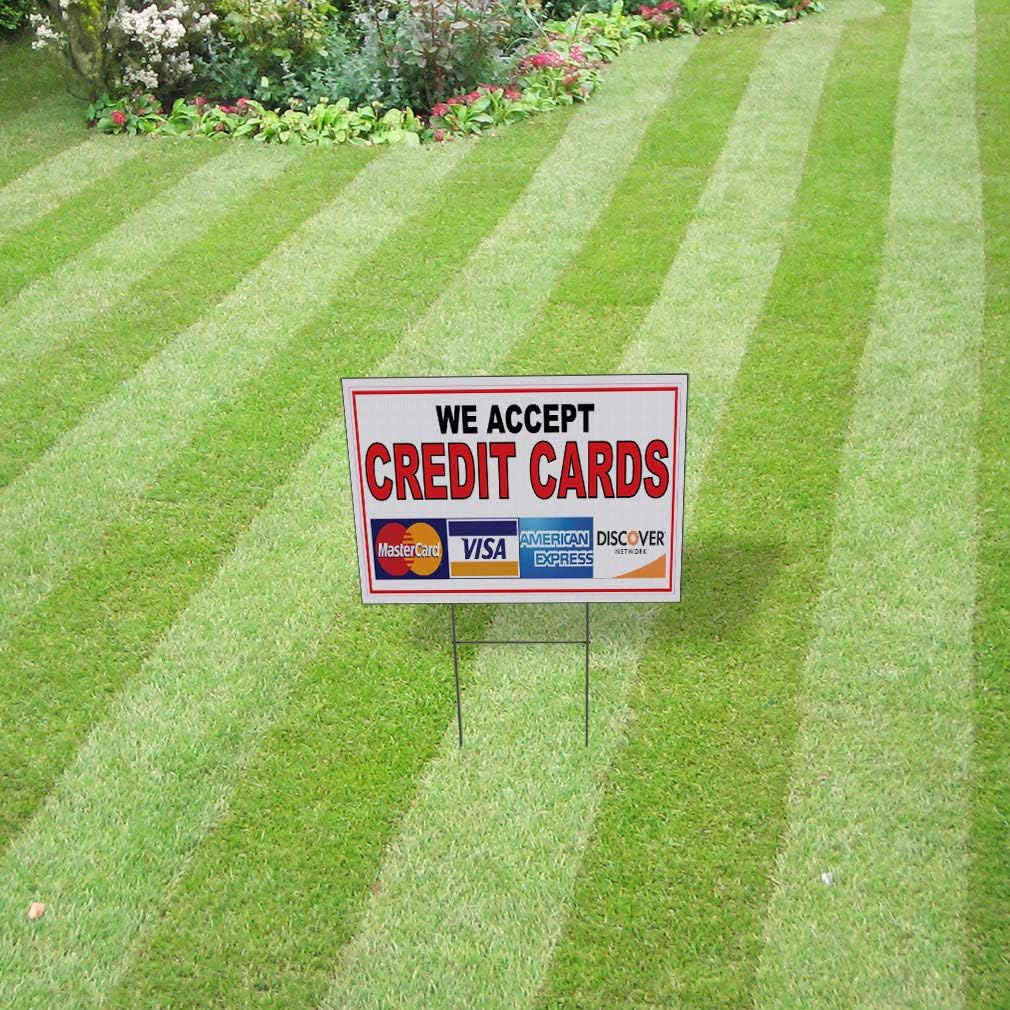 Weatherproof Yard Sign We Accept Credit Cards Restaurant Cafe Bar A Red Lawn Garden Buy Here Pay 24x18 Inches 2 Sides Print