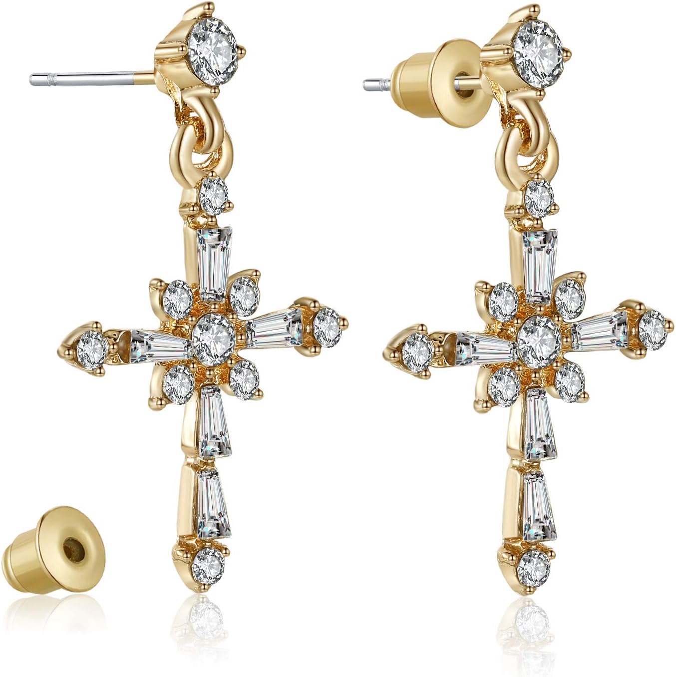 Kruckel Gold Drop Earrings for Women with 925 Sterling Silver Post, Rhinestone Gold Cross Love Statement Stud Earring, Great for New Year Easter Baptism Wedding Anniverary Retirement Gift for Woman - Image 2
