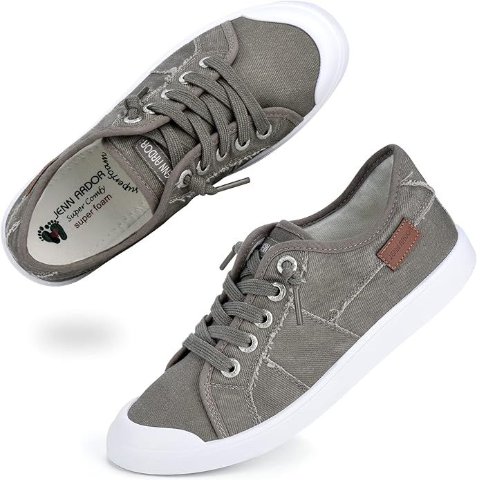 Grey Lace Up Canvas Sneakers - front view