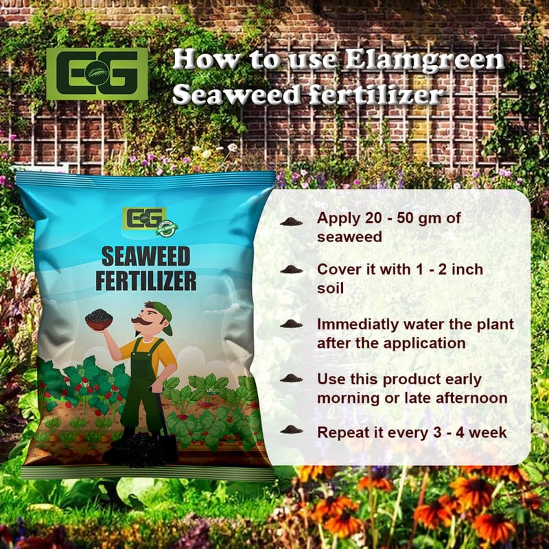 Image of Elamgreen Organic Seaweed Plant Fertilizer | Seaweed Granules for Healthy Home Gardening | Enhances Growth & Flowering in Vegetables, Fruits, and Flowers 5kg