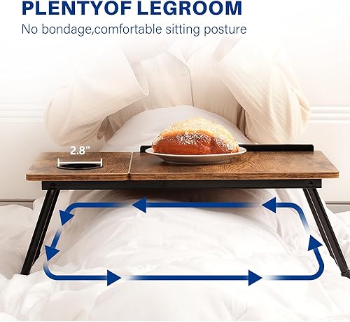 Miniatura 4 de Escritorio para computadora portátil para cama, mesa de cama plegable ajustable con soporte para tazas, bandeja para servir el desayuno, soporte de