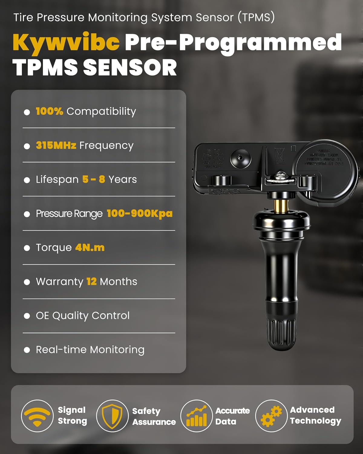 4PCS Pre-Programmed TPMS Sensor, 315MHZ Tire Pressure Monitor System Sensor Compatible with Dodge Jeep Ram Chrysler Replace 56029479AB