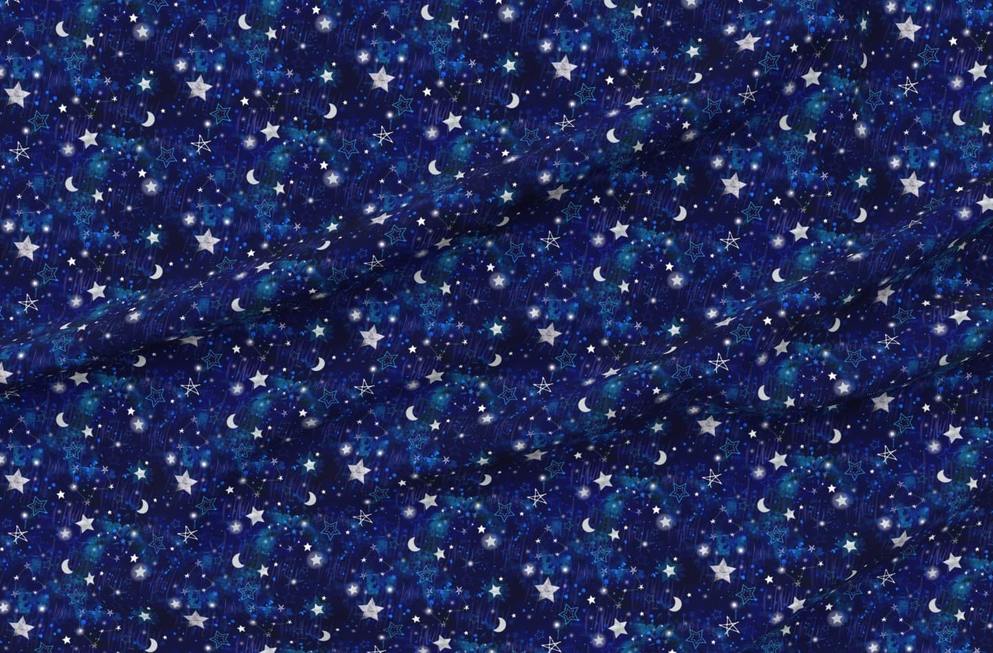 Spoonflower Fabric - Star Constellations Stars Moon Night Dreamy Blue Sky Nursery Printed on Minky Fabric by The Yard - Sewing Baby Blankets Quilt Backing Plush