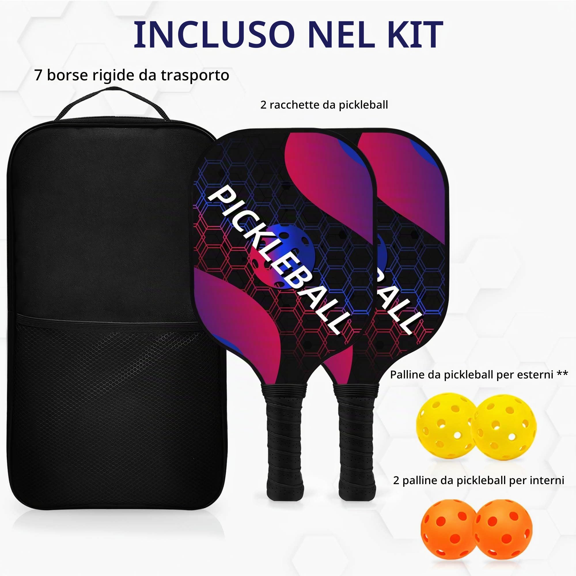 Pickleball Set, Racchetta da Pickleball Paddles Set di 2/4 con 4 Palline, 1 Borsa Portatile
