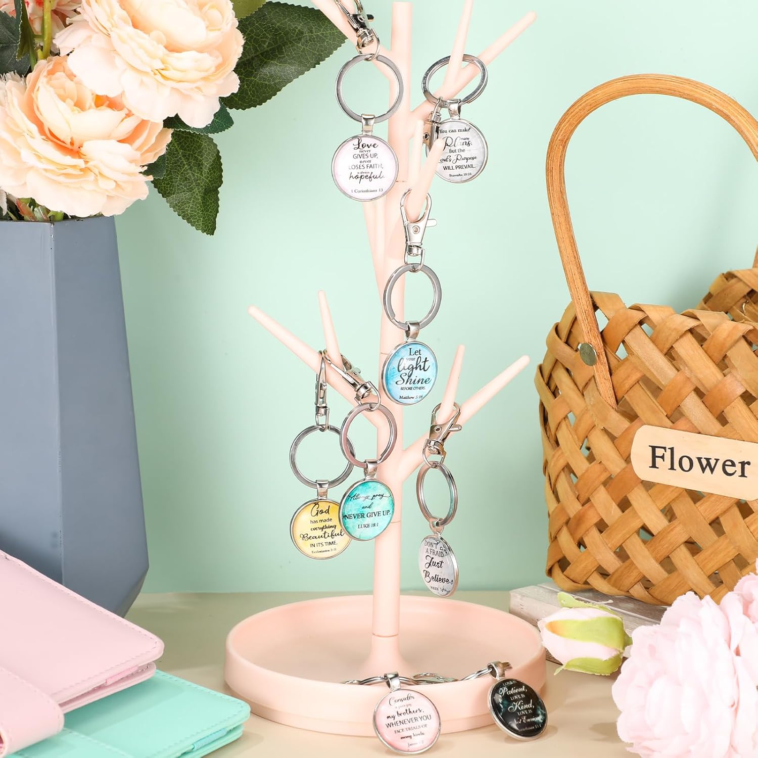 Miniatura 3 de Tondiam - Llaveros cristianos con versículo bíblico, llavero religioso de mármol, llavero inspirador a granel, regalo cristiano para mujeres y