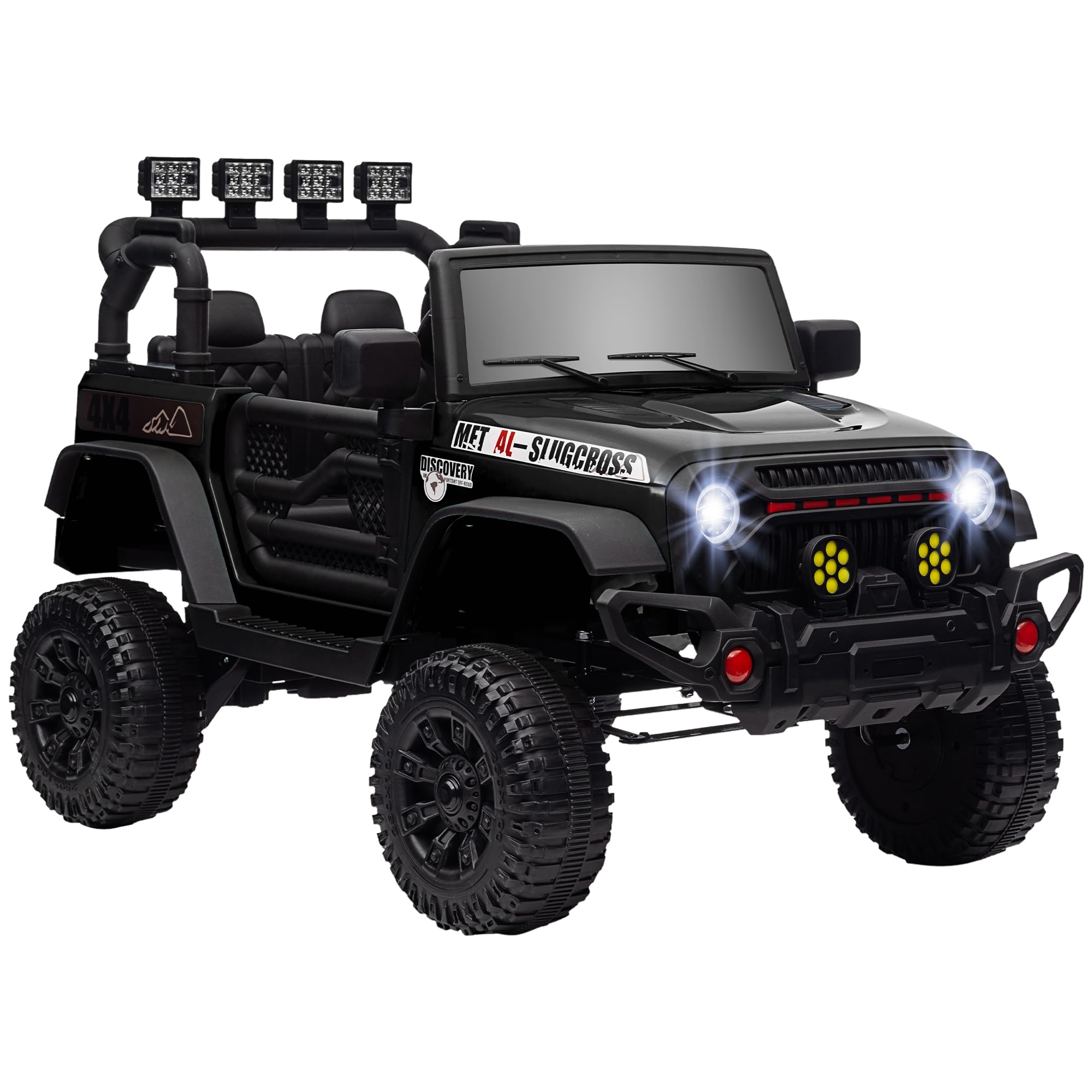 AIYAPLAY Coche Eléctrico para Niños de +3 Años Carro Eléctrico Infantil Todoterreno de Batería 12V con Mando a Distancia Ruedas Amortiguadas Faros LED Bocina Música Negro