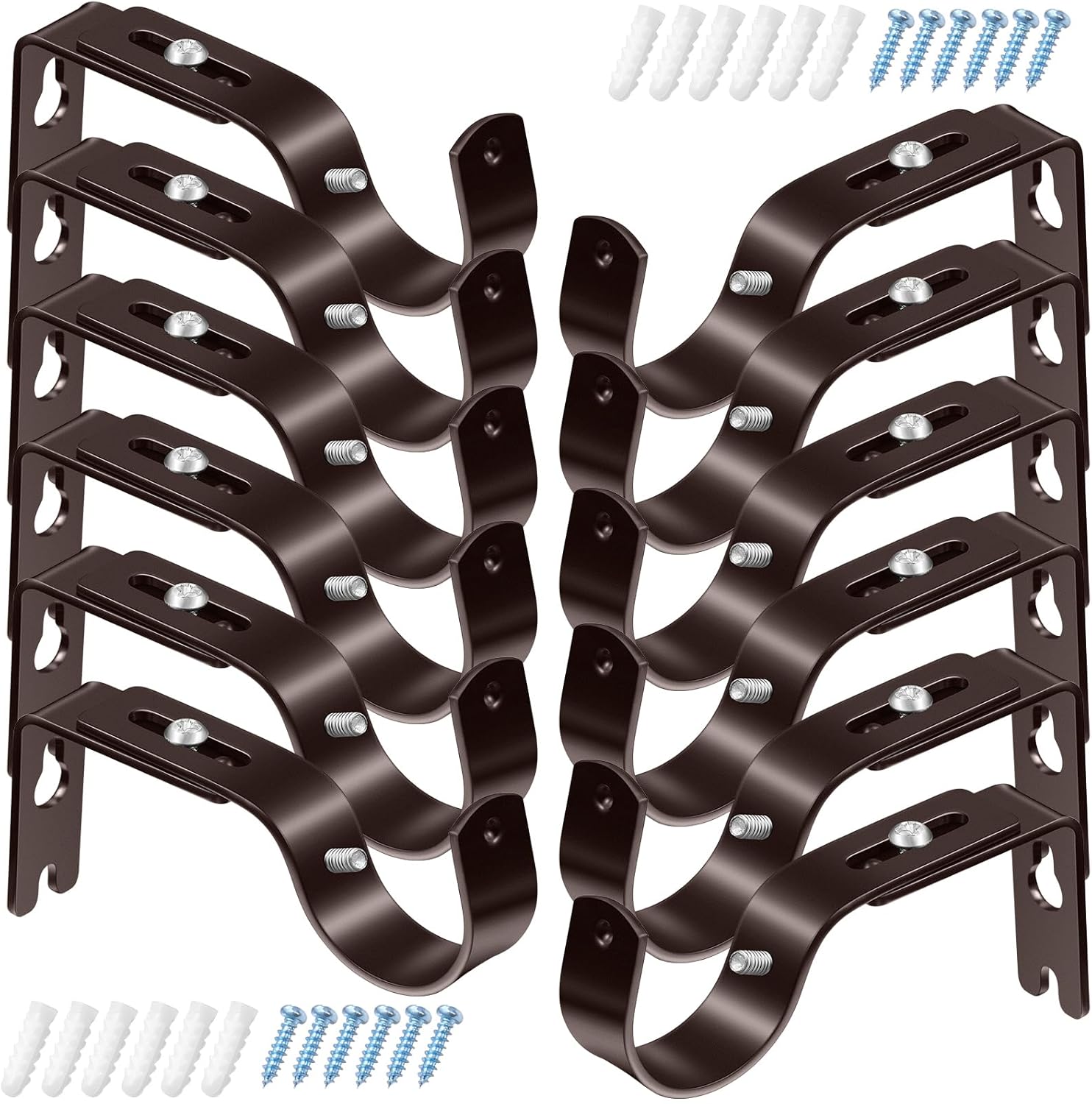 frienda 12 pcs curtain rod brackets adjustable holder wall for 1 inch diameter curtain rod general bracket hooks with screws (antique bronze) antique bronze 12