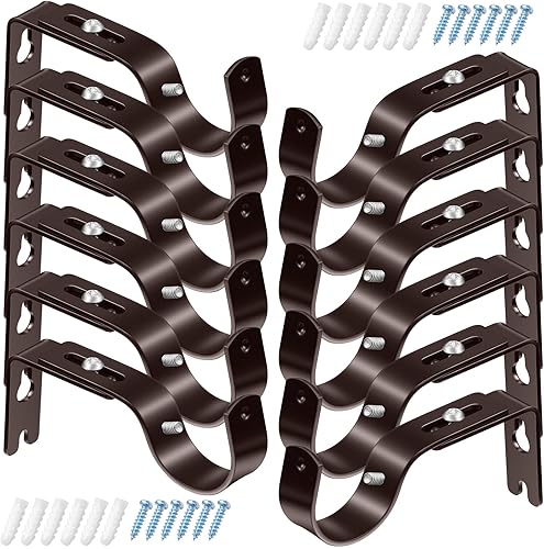 Frienda 12 piezas de soportes de barra de cortina ajustables Soporte de pared para barra de cortina de 1 pulgada de diámetro Soportes generales con