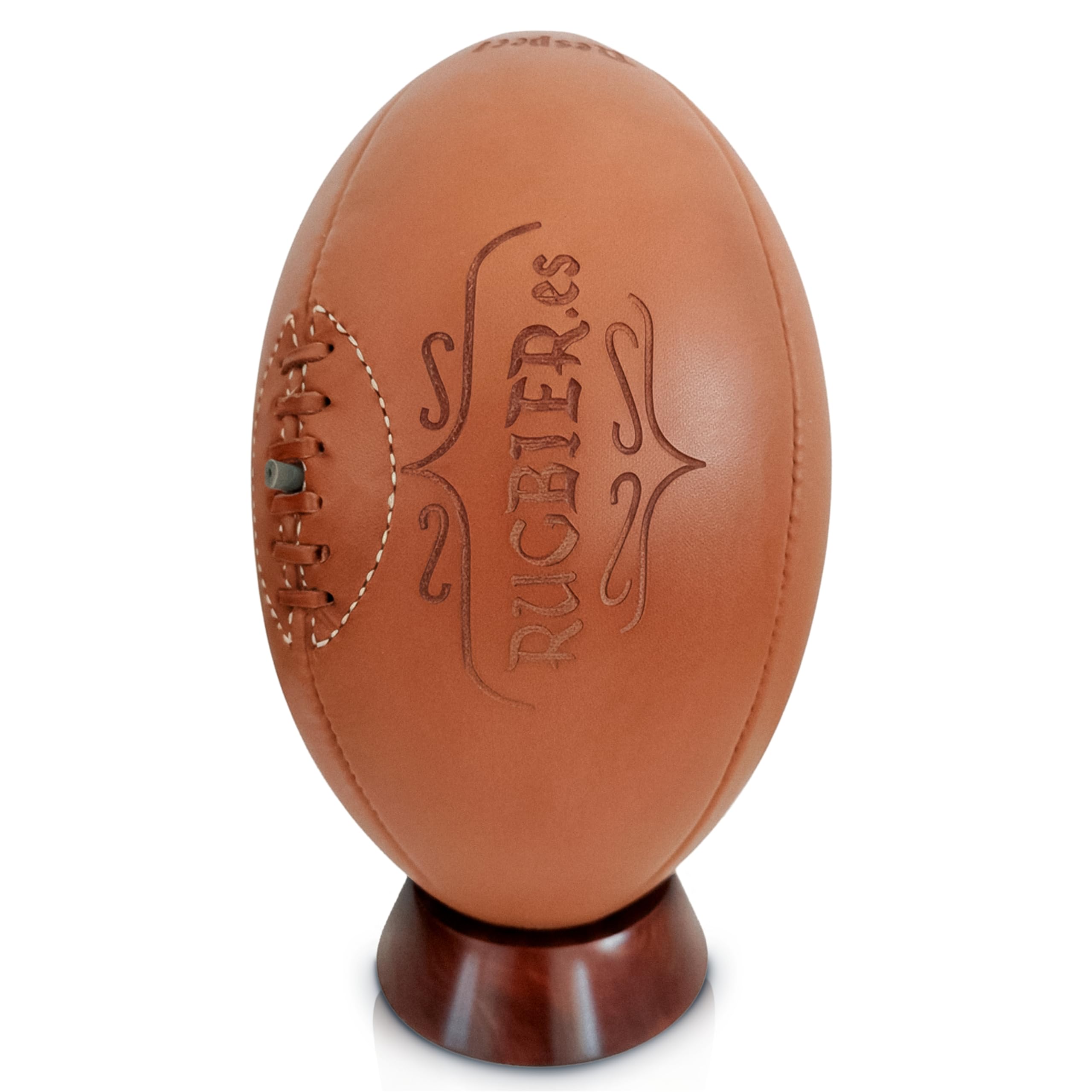 Pallone da Rugby Vintage in Pelle + Tee in Legno - Misura 5 - Regalo Decorativo da Collezione per Appassionati e Giocatori - Design Tradizionale con Incisione al Laser