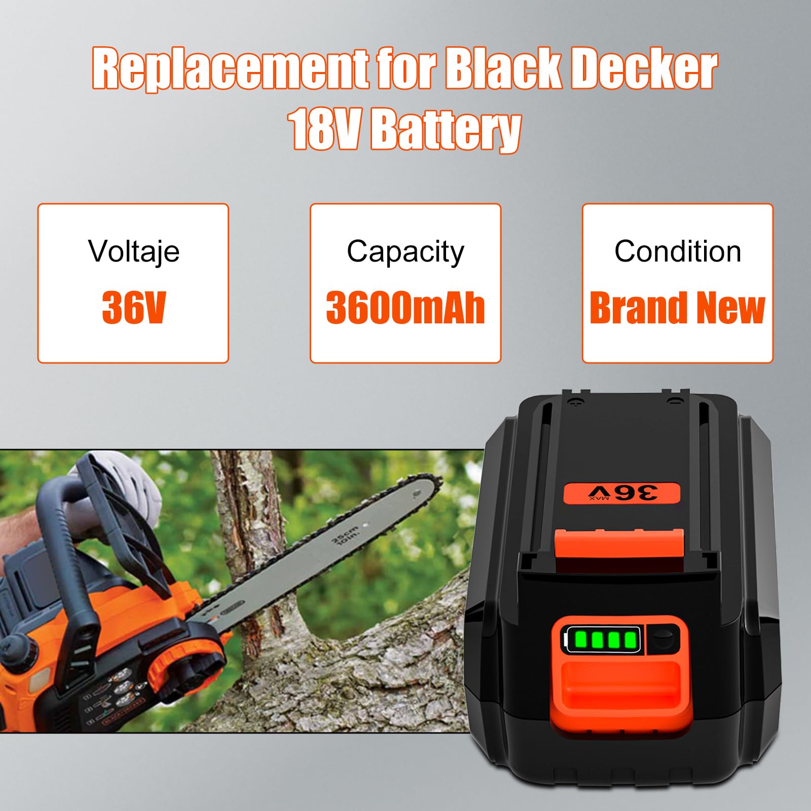 Batería de Recambio para Black Decker 36V 2,5 Ah LBX2040 BL20362 LBX36