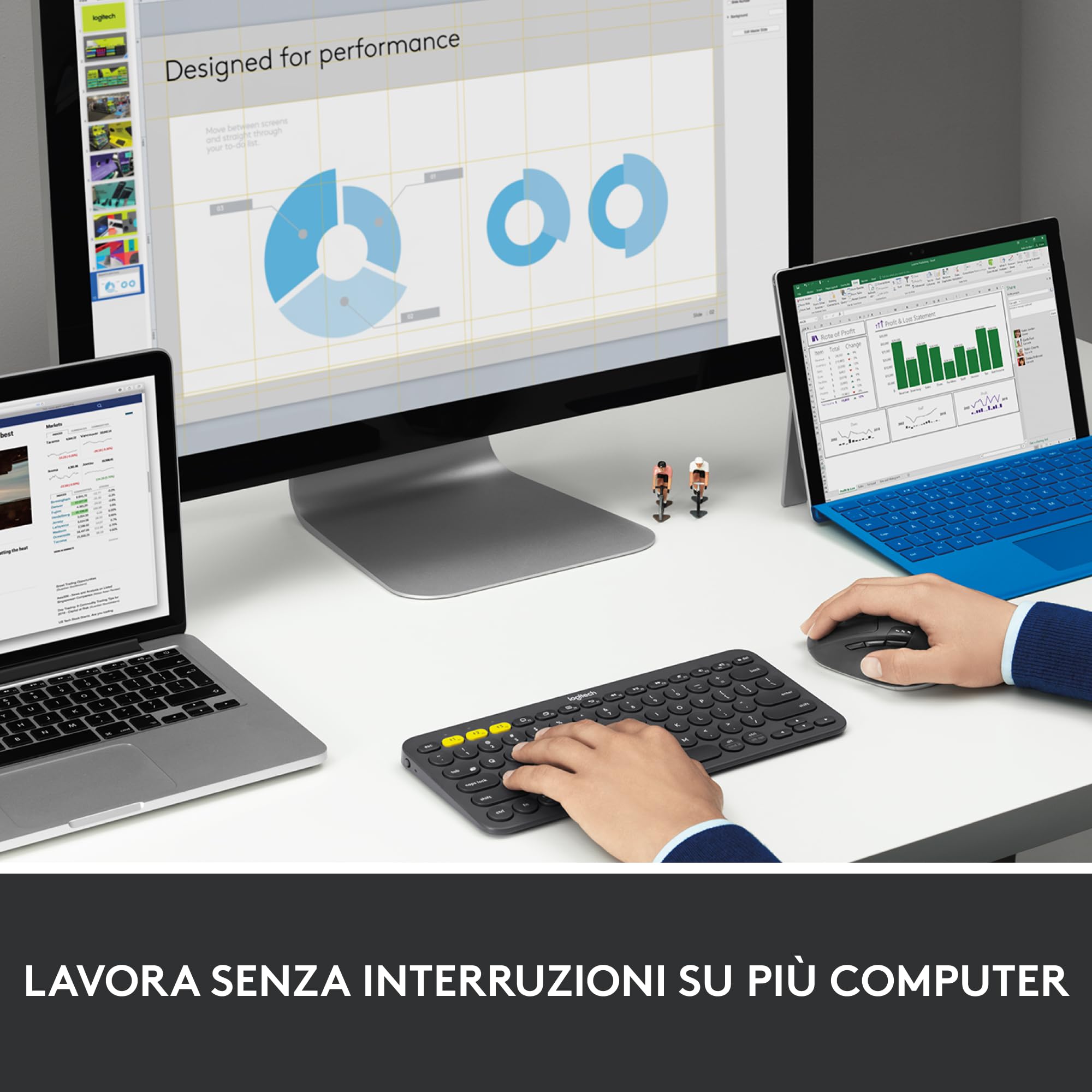 Logitech M720 Triathlon Mouse Wireless Multidispositivo, Bluetooth, Ricevitore USB Unifying, 1000 DPI, 6 Tasti Programmabili, Compatibile con Laptop, PC, Mac, iPadOS - Grigio