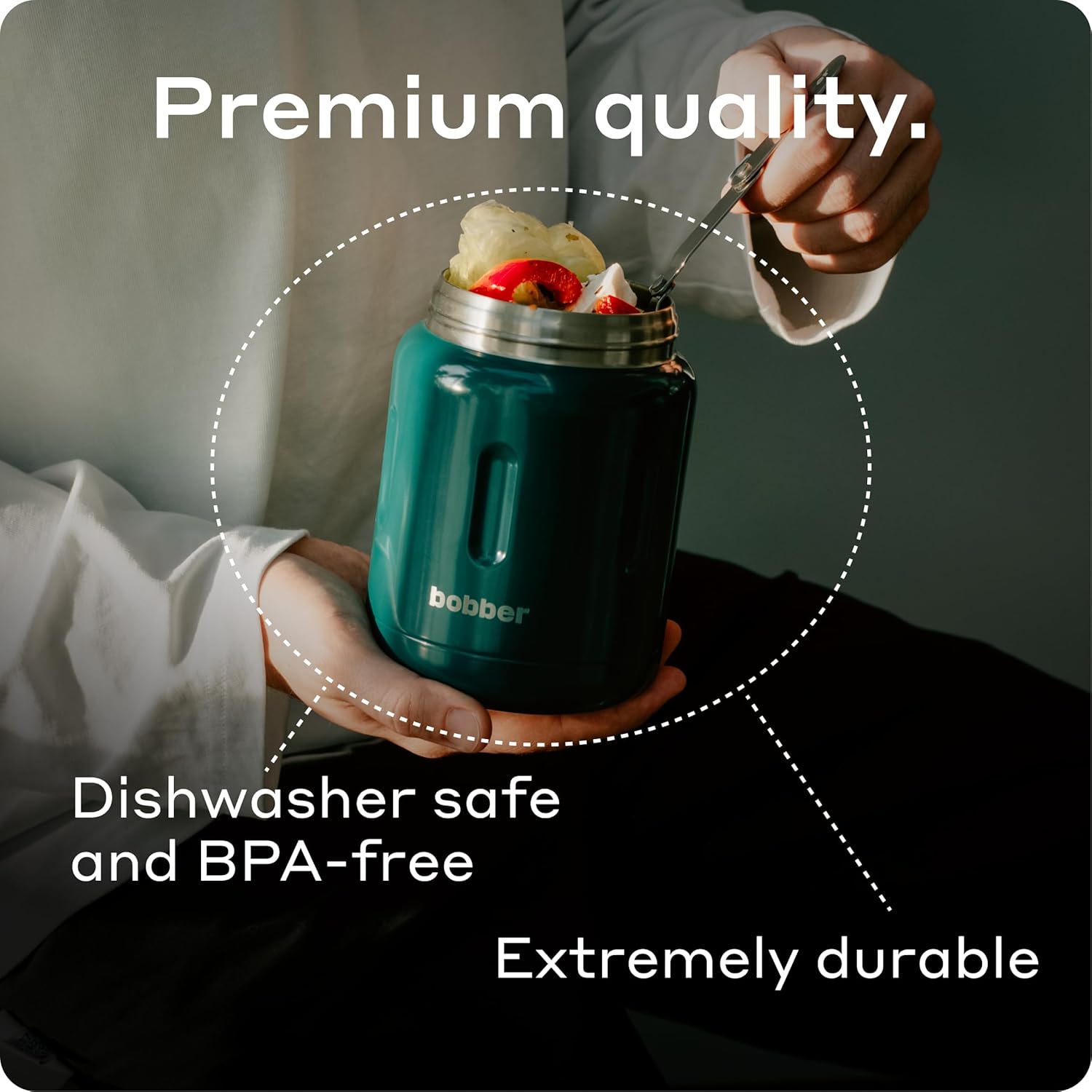 BOBBER 24 oz Insulated Stainless Steel Thermo Jar for Hot Food, Extra-Wide Mouth Soup Container with Spoon and Bowl - Keeps Rice and Pasta Hot for 14 Hours and Salads Cold for 20 Hours (Green) - Image 5