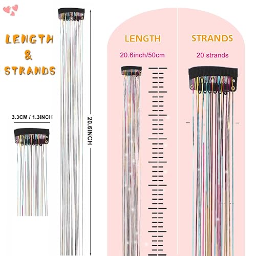 Miniatura 5 de Clip de oropel para el cabello, kit de 18 piezas de oropel para niñas, extensiones de cabello de oropel con purpurina, clip de oropel de cabello