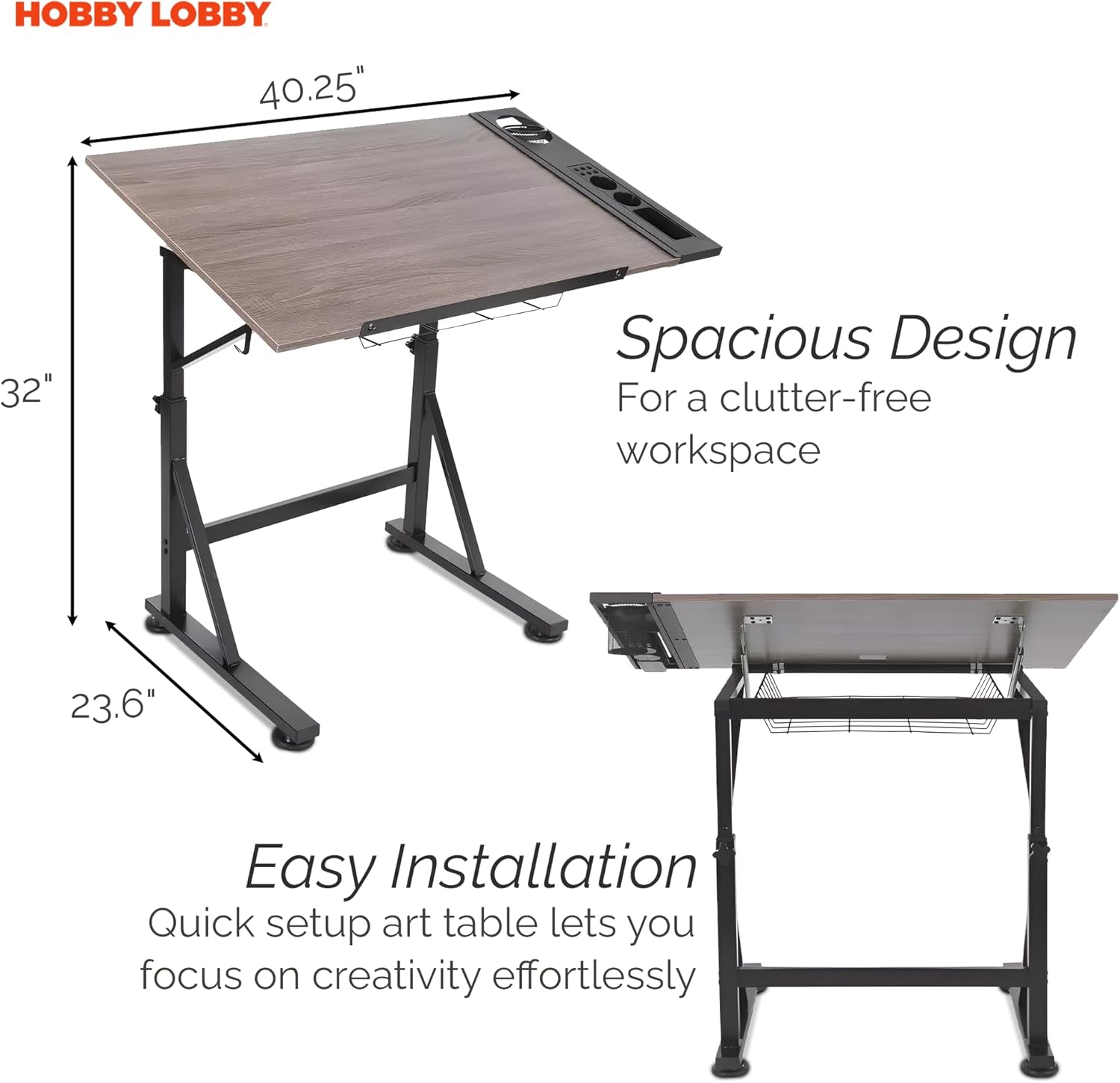 Curate + Colour Multimedia Wood Art Table for Adults - Sturdy & Adjustable Drafting Table w/ 3 Drawers, Pencil Cup, Tray & More - Freestanding & Easy to Assemble Paint Table - Versatile Art Tables