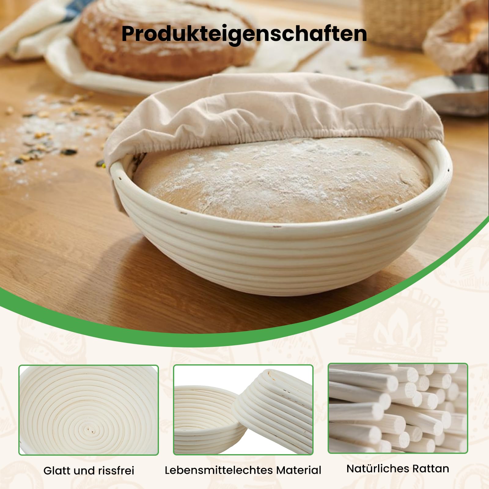 GEEKHOM Sauerteig Starter Set mit 2 Gärkorb Brot - 14-Teilige Backen Zubehör mit Gärkörbchen Rund & Oval, Sauerteigglas 650ml, Teigschaber - Sauerteigbrot Komplettset Für Anfänger