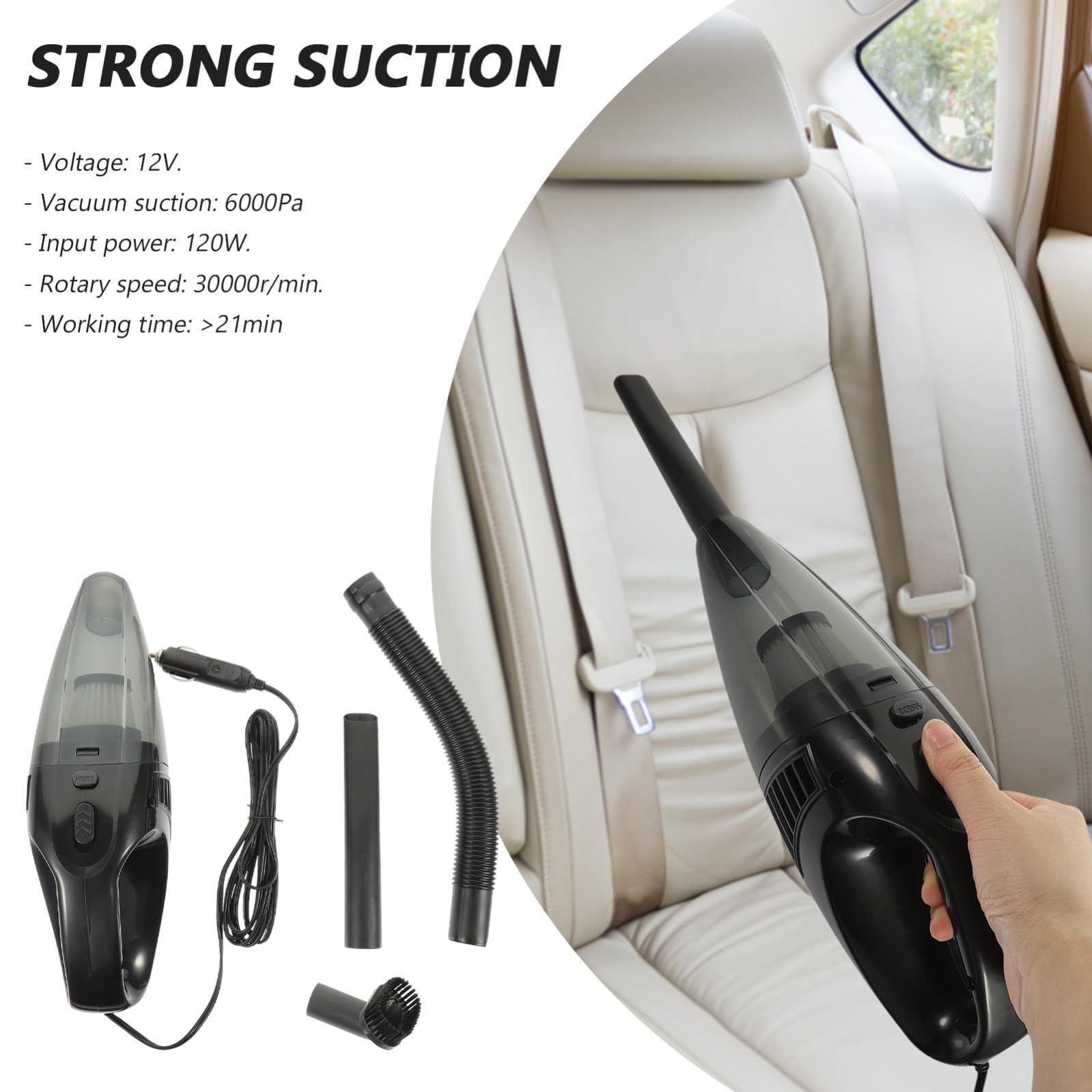 Gadpiparty Aspirapolvere Portatile Auto Nero Ricaricabile Doppia Modalità di Aspirazione e Impugnatura Ergonomica in ABS per Pulizia Liquidi e Polvere in Auto e Casa
