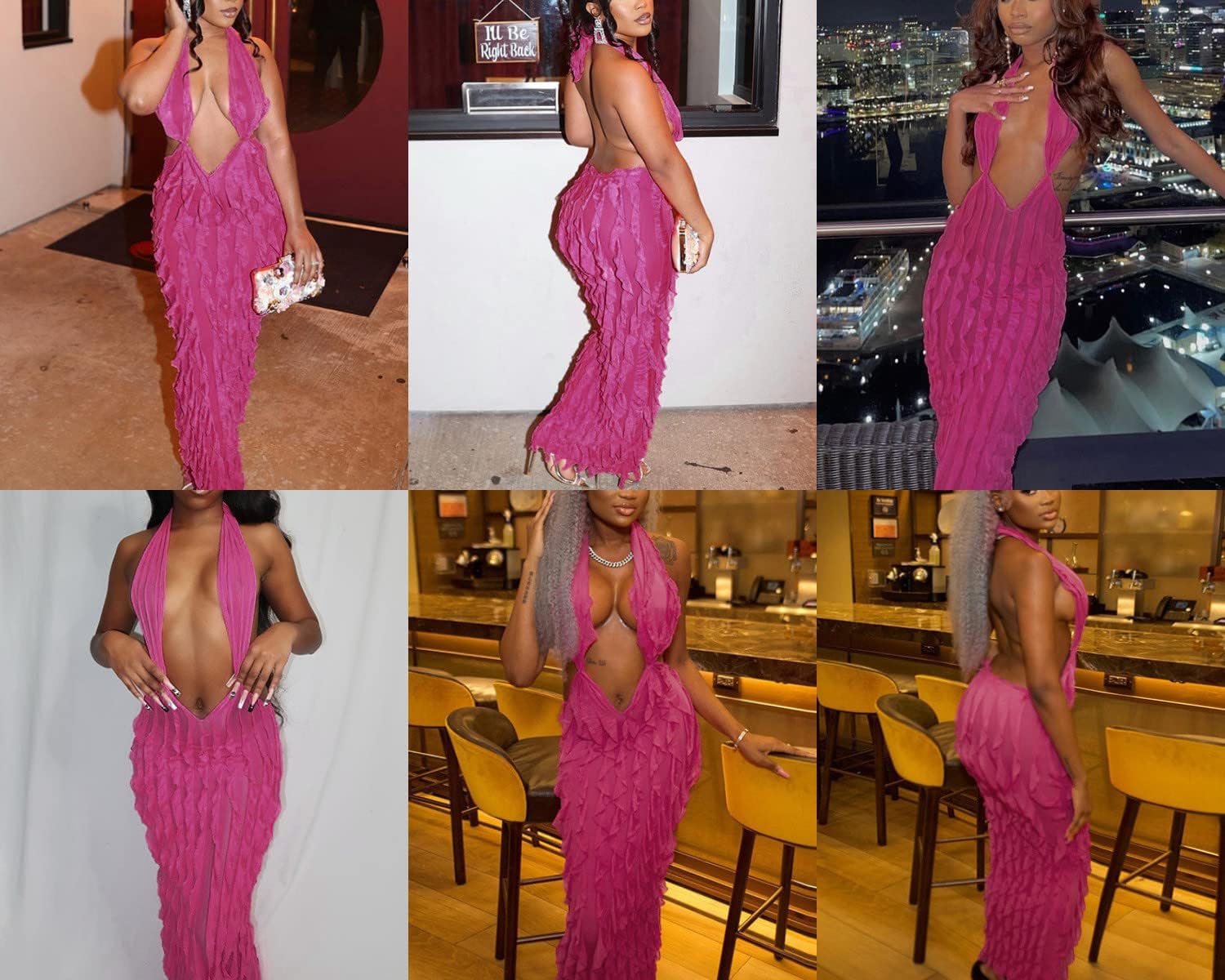 Suillty Women's Halter Low Cut Maxi Dress Sexy Sleeveless Hollow Out V Neck Backless Bodycon Party Club Long Dresses - Image 6