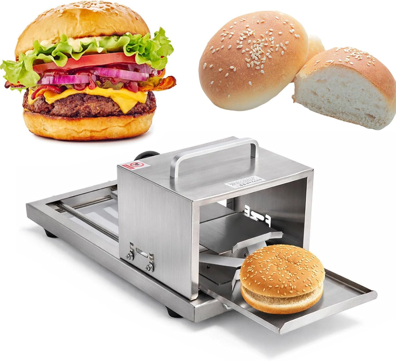 Adjustable Thickness Buns Slicer (1.7-3.2cm), Commercial, Includes Anti-Slip Mat, Super Stable Base, and a 12 * 15CM Bread Trough for Precise, Safe Slicing Every Time