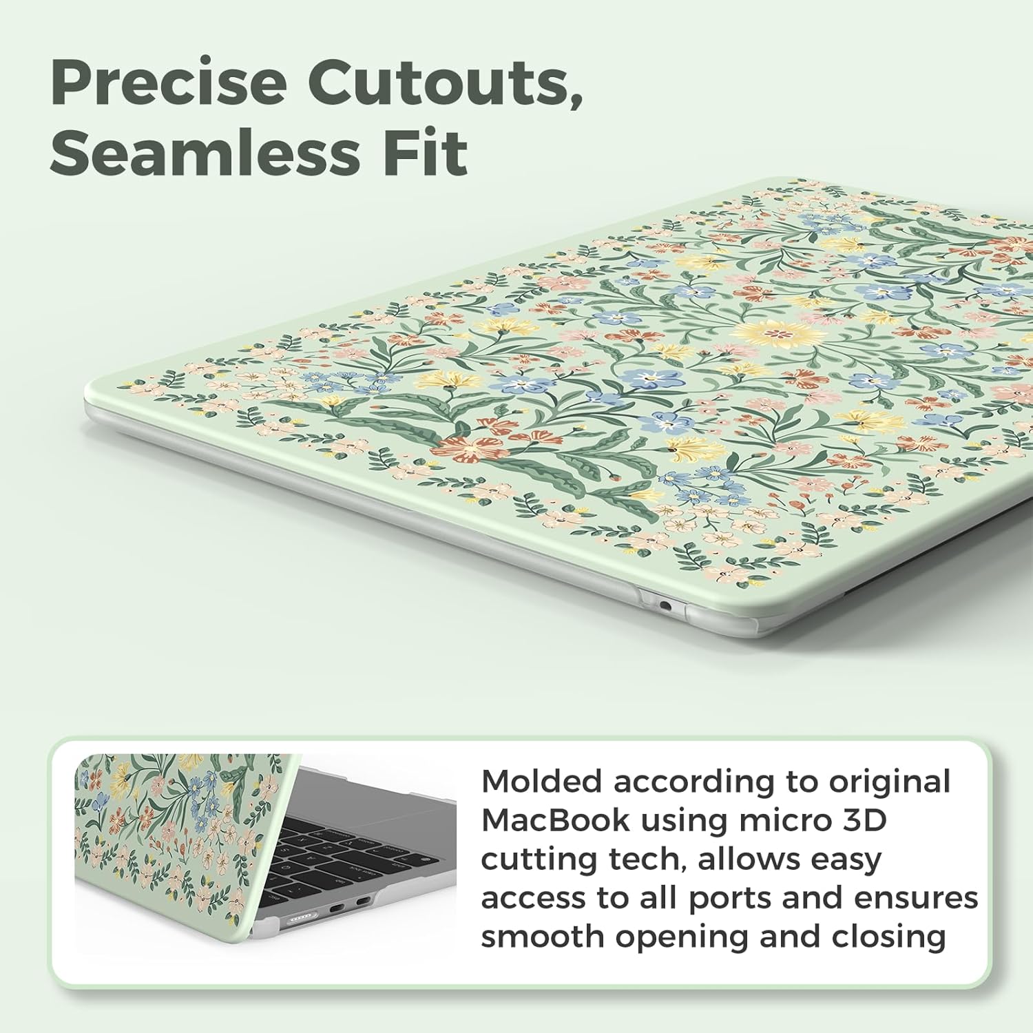 iCasso for M4 MacBook Air 13 inch Case 2026 2025-2022 M3 M2 Model A 3240 A3113 A2681, Sturdy Protective Pattern Plastic Hard Shell Case for Mac Air 13.6", Keyboard Cover + Screen Protector,Green Boho - Image 3