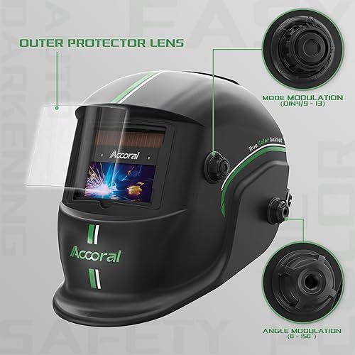 Miniatura 5 de 1111 Casco de soldadura con oscurecimiento automático de visión grande, color verdadero, campana de soldadura con energía solar, pantalla ancha
