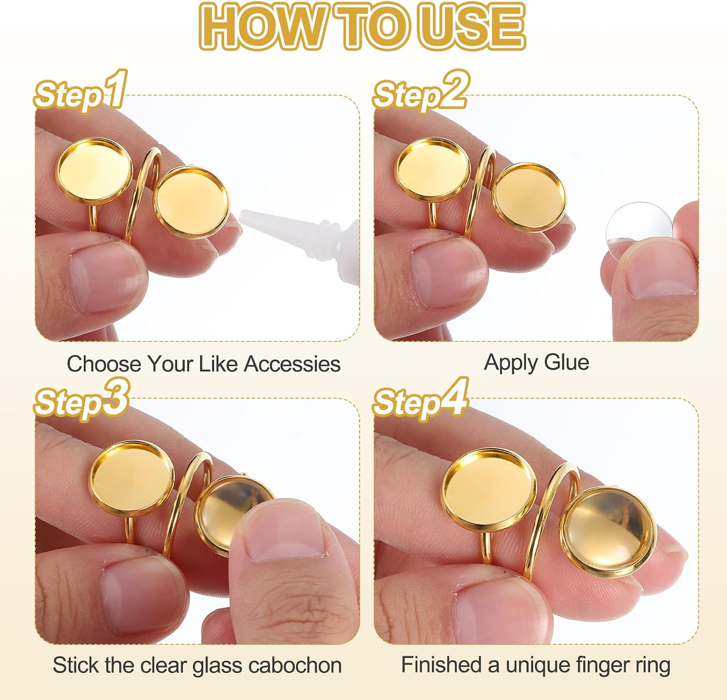 MECCANIXITY 10Pcs Metal Ring Base Blank, 12mm Adjustable Cabochon Blank Base Flat Ring Bezel Tray with 20Pcs Clear Glass Cabochon for Jewelry Making DIY(Light Silver)