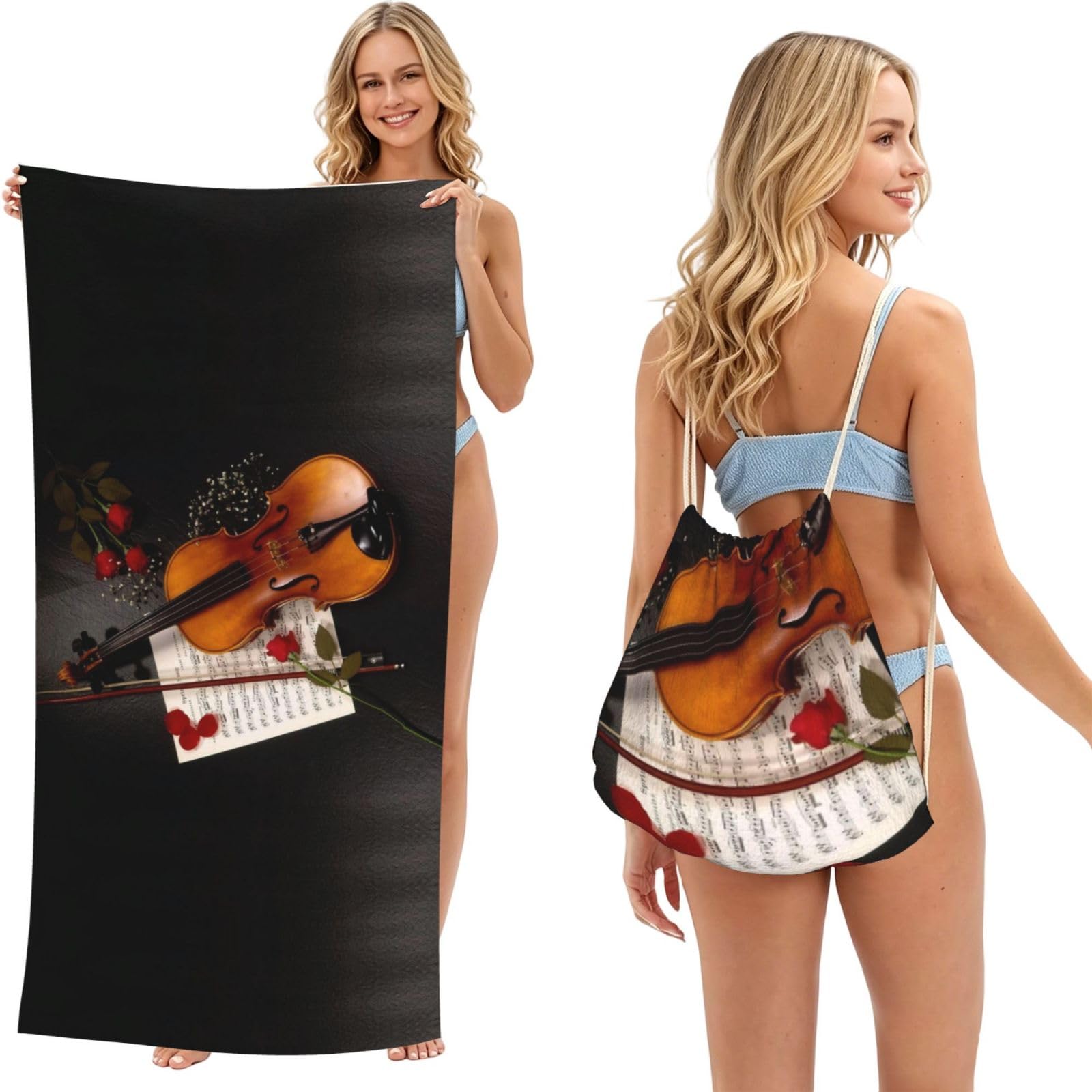 Serviette de plage violon 180x60 cm avec sac pour piscine