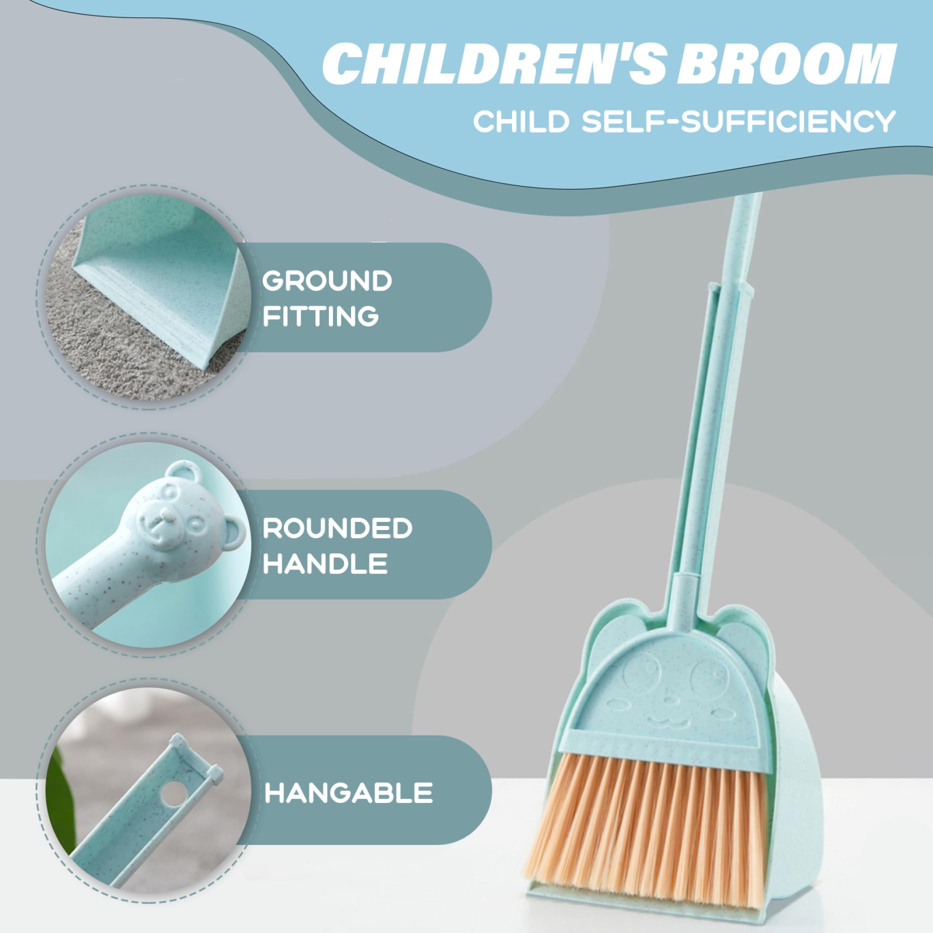 Ensemble Balai et Pelle à poussière pour Enfant Ensemble Balai et Pelle à poussière Mignon Mini pour Enfant Kit de Nettoyage éducatif en ABS pour Tout-Petits pour la Maison, la Maternelle, Le
